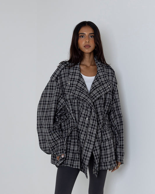 Ruched Plaid Shirt