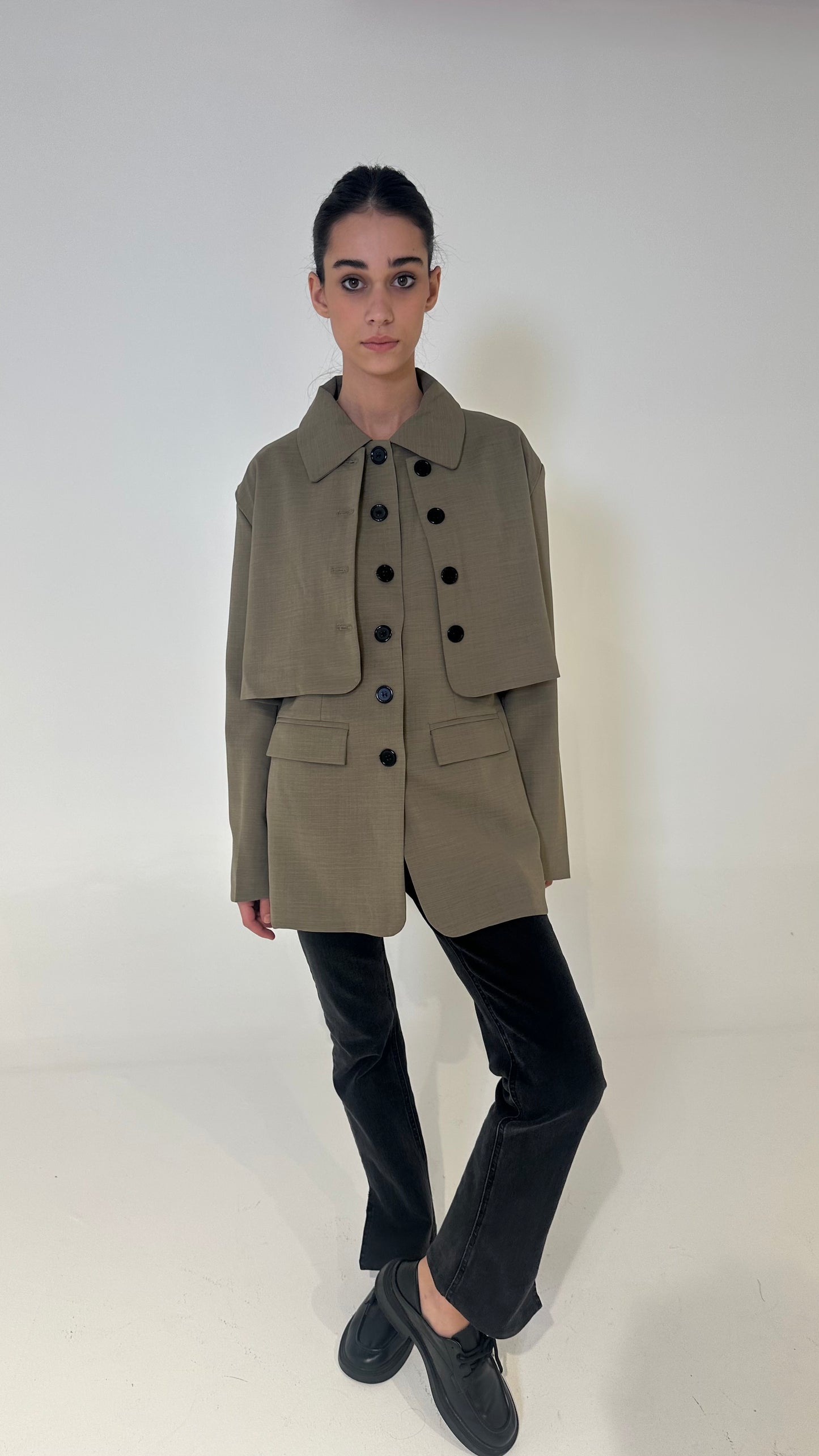 Layered Buttoned Blazer in Dark Beige