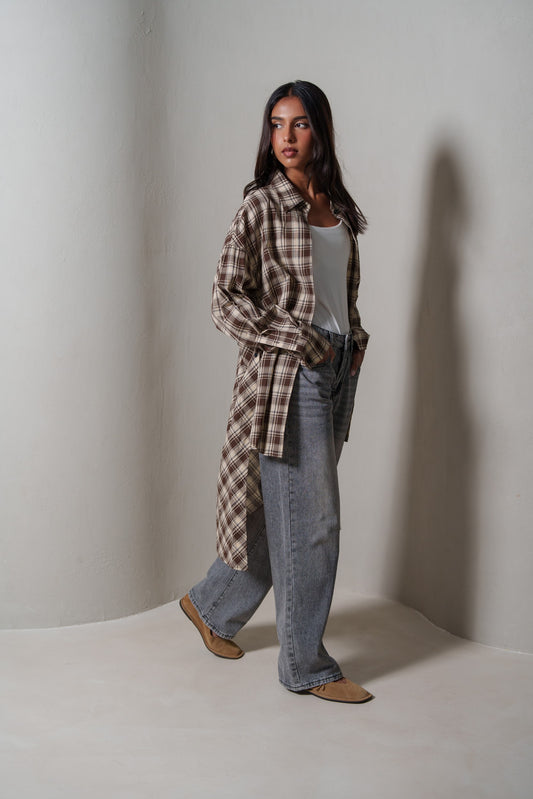 Brown Plaid Asymmetrical Shirt