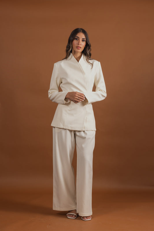 Creme Suit Set with Waisted Jacket
