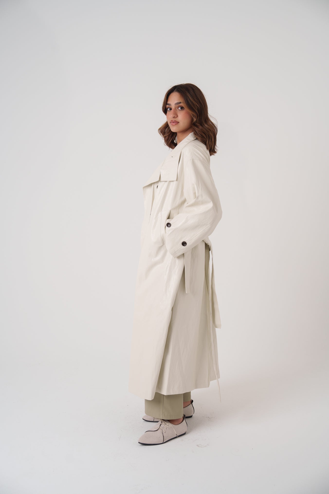 Long Faux Leather Trench