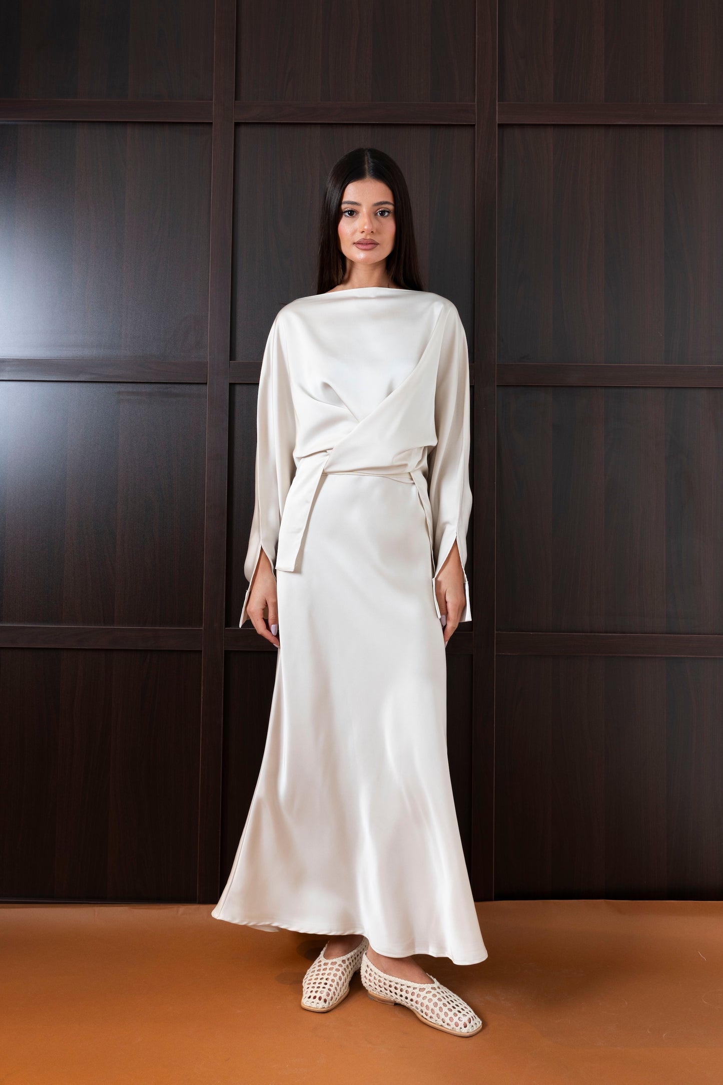Creme Silk Dress & Top Set