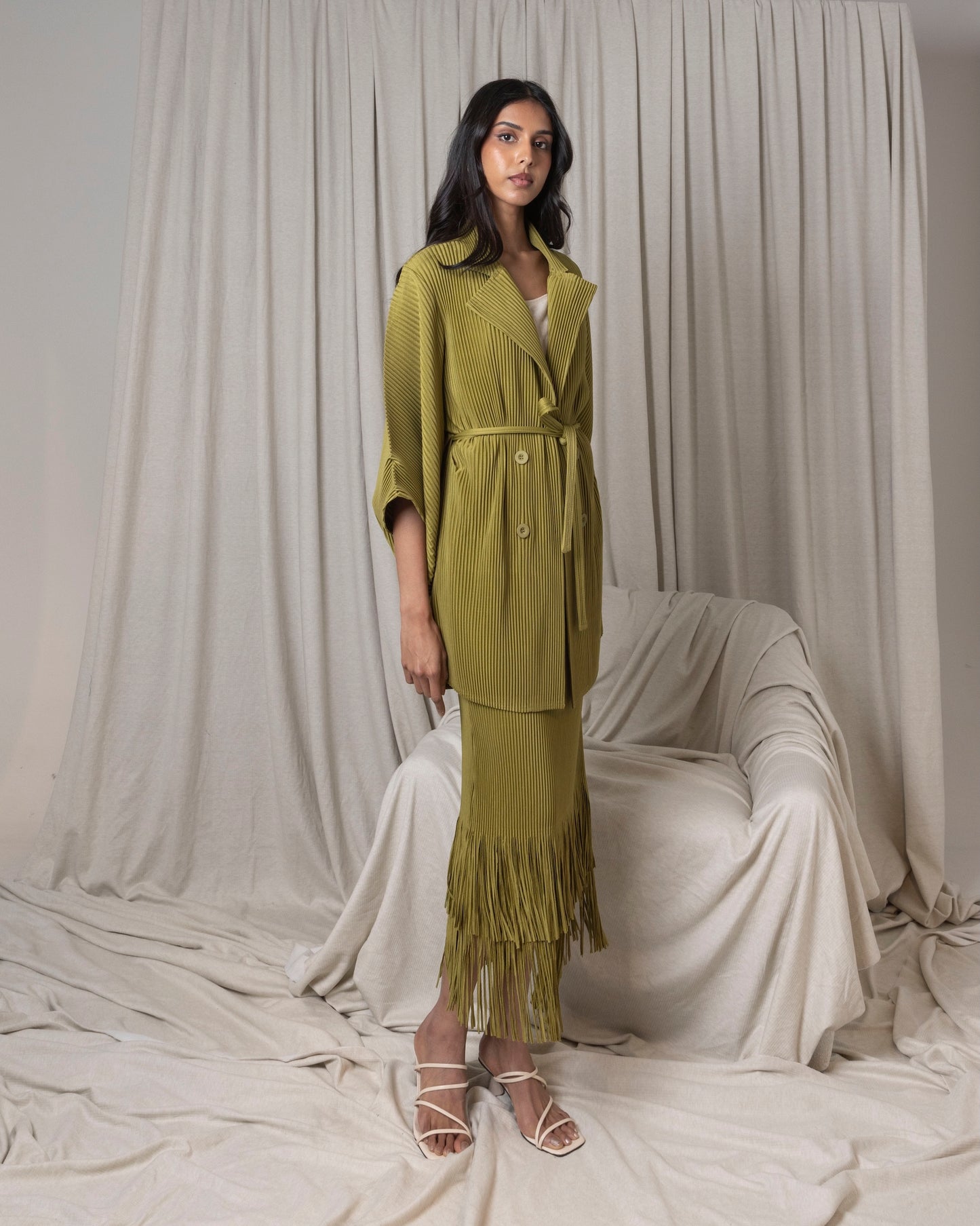 Pleated Fringed Skirt Set