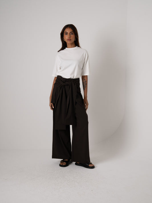 Tie-waist Dark Brown Pants