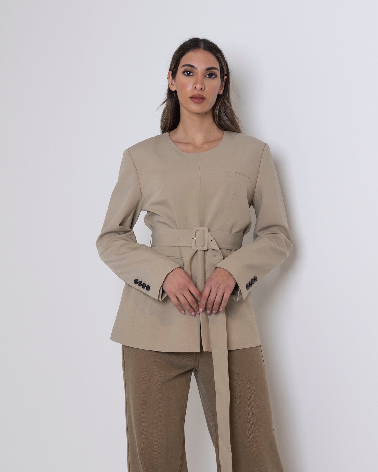 Khaki Top with Pockets & Belt
