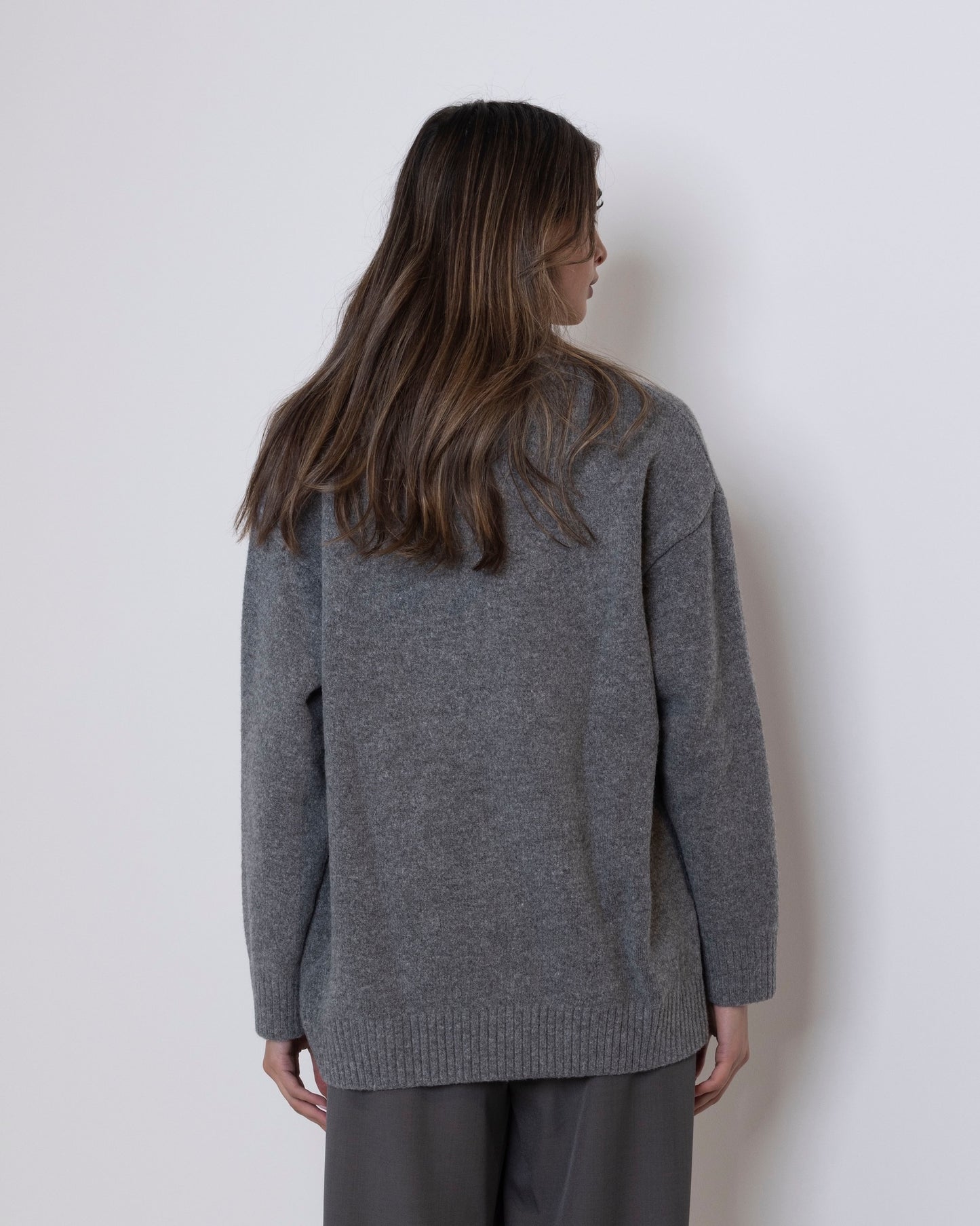 Grey Knit Jacket with Black Buttons