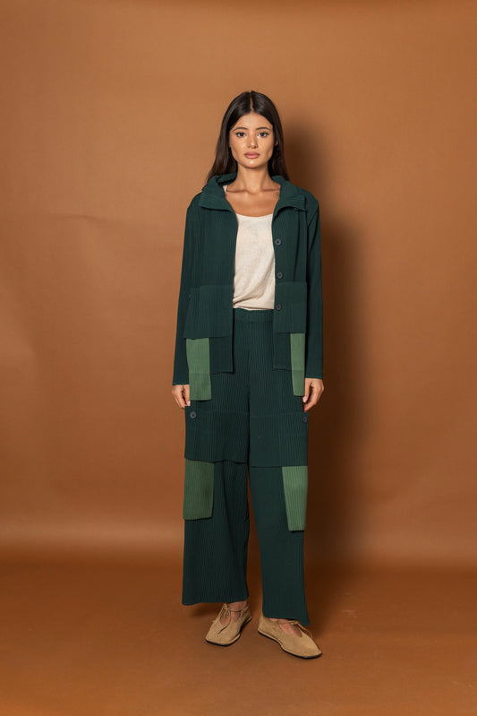 Bicolor Green Cargo Pleated Set