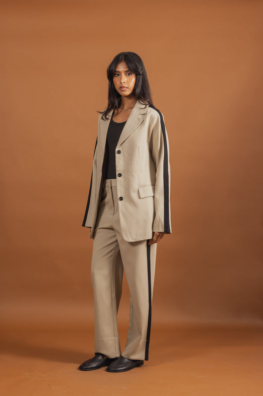 Beige Suit Set with Black Line Detail