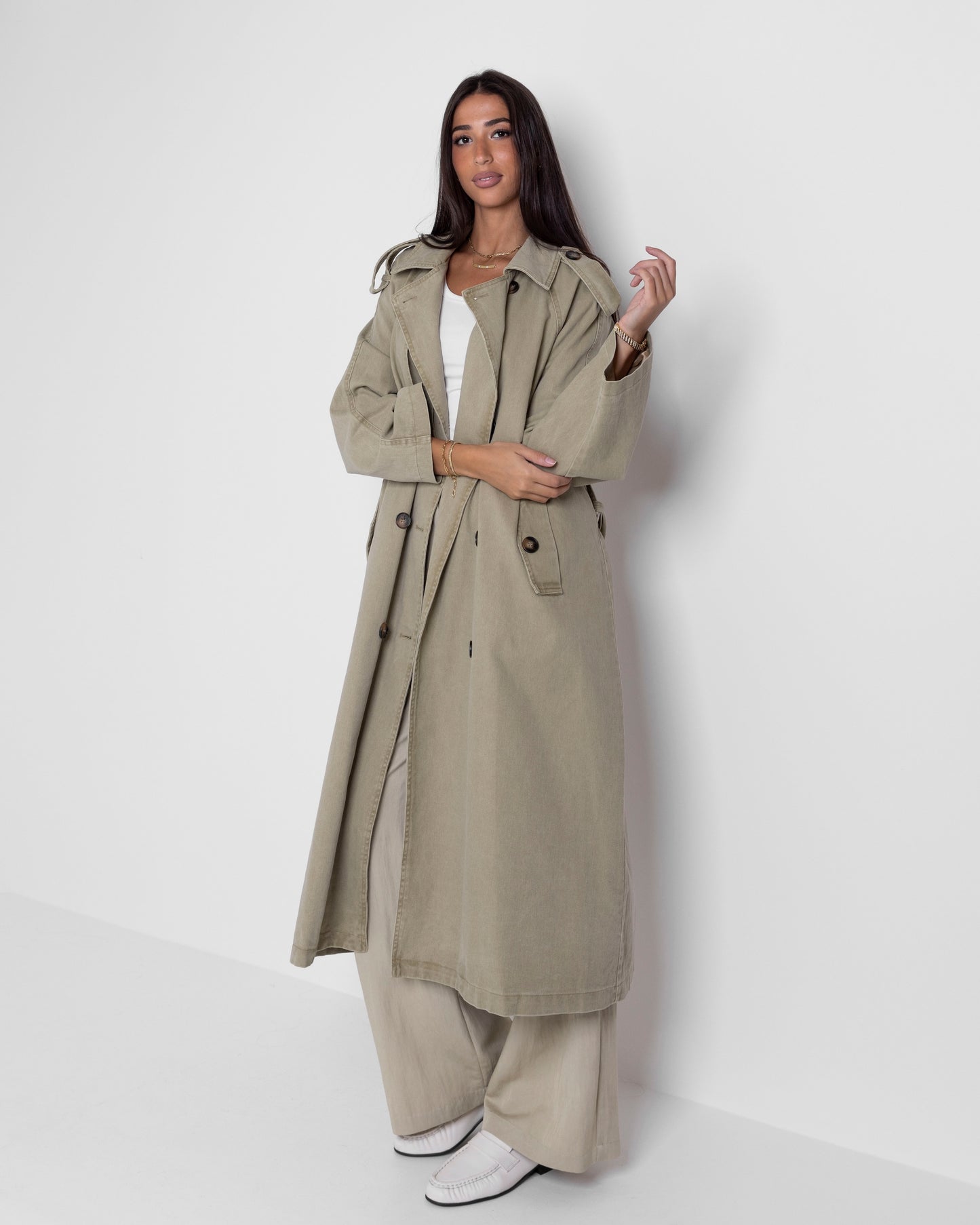 Denim Long Khaki Trench