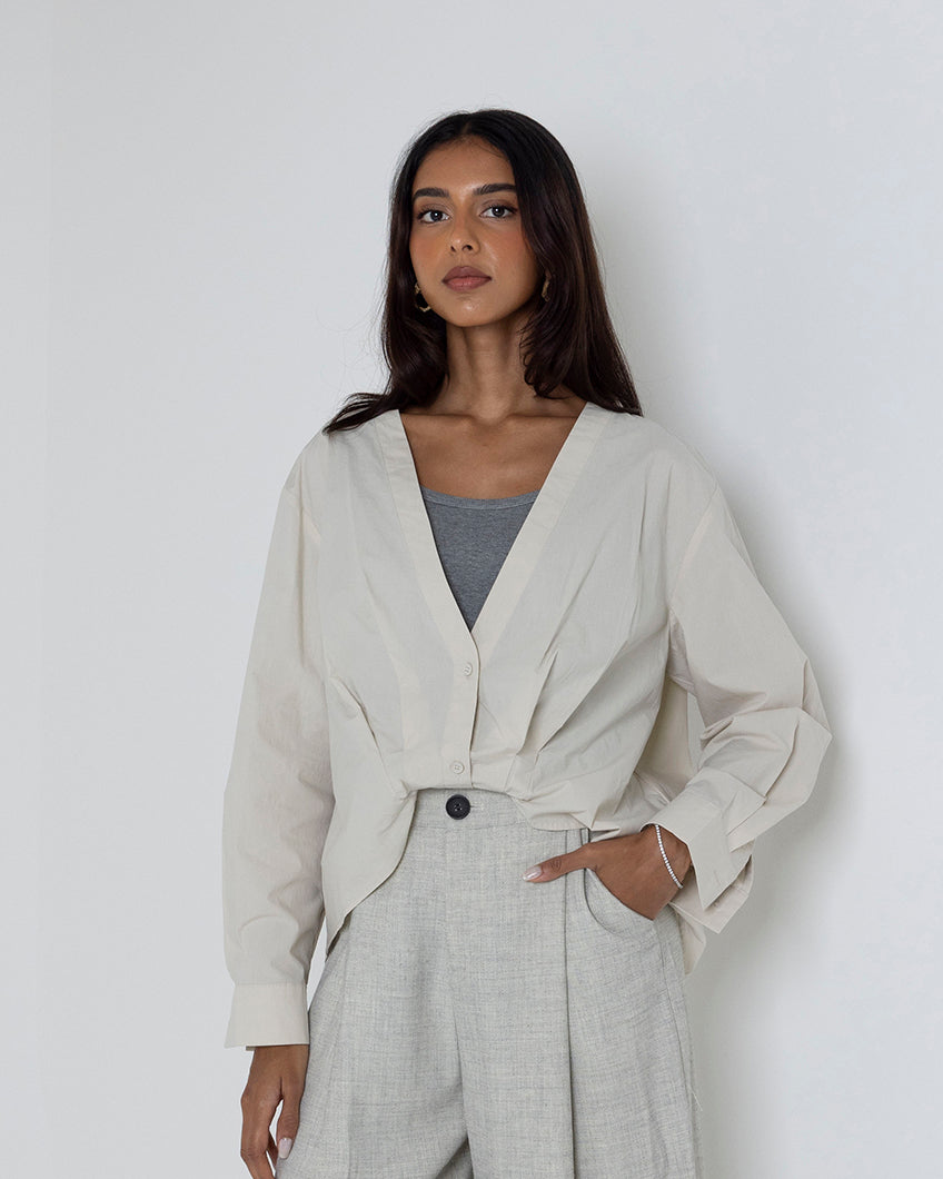 Draped Buttoned Blouse with Grey Inner