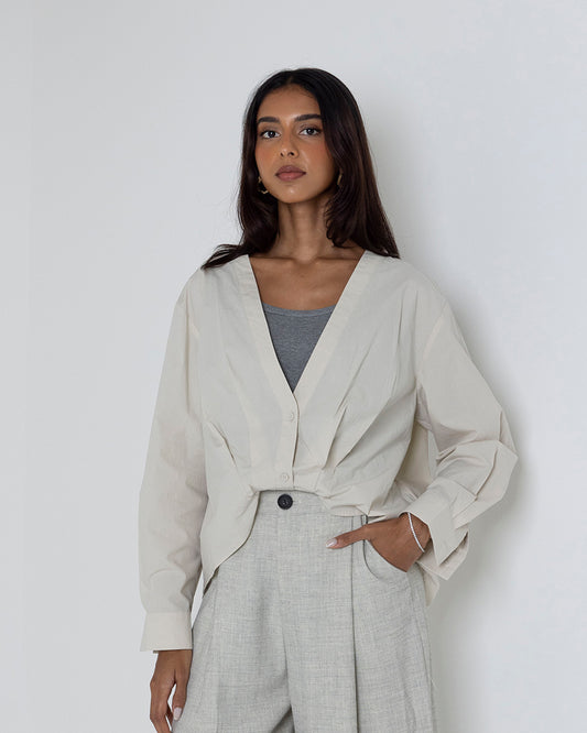 Draped Buttoned Blouse with Grey Inner