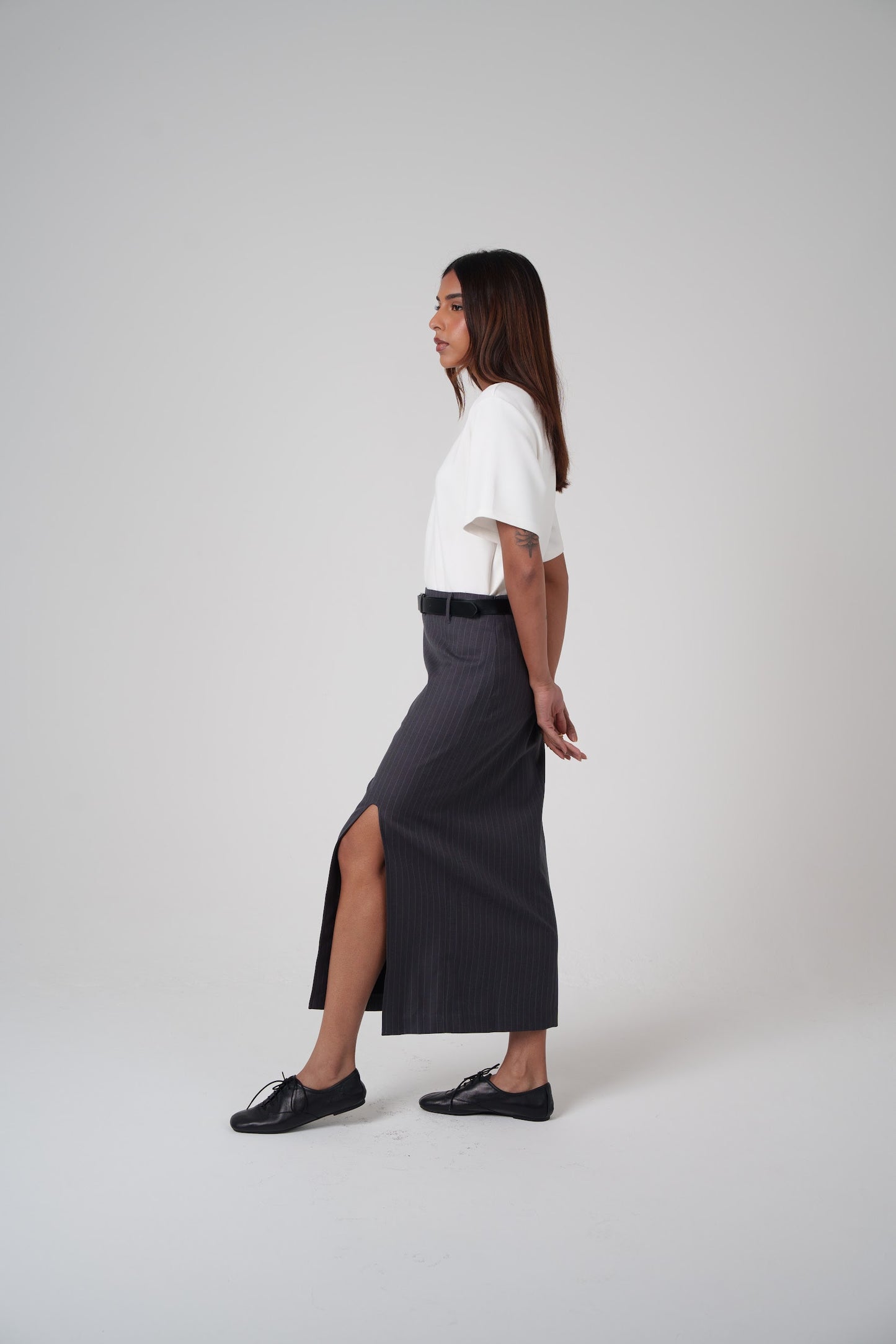 Pinstripe Slit Skirt