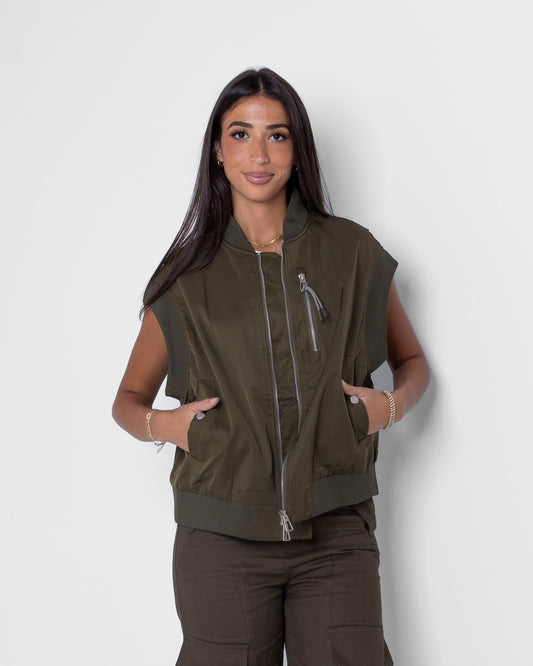 Khaki Bomber-like Vest