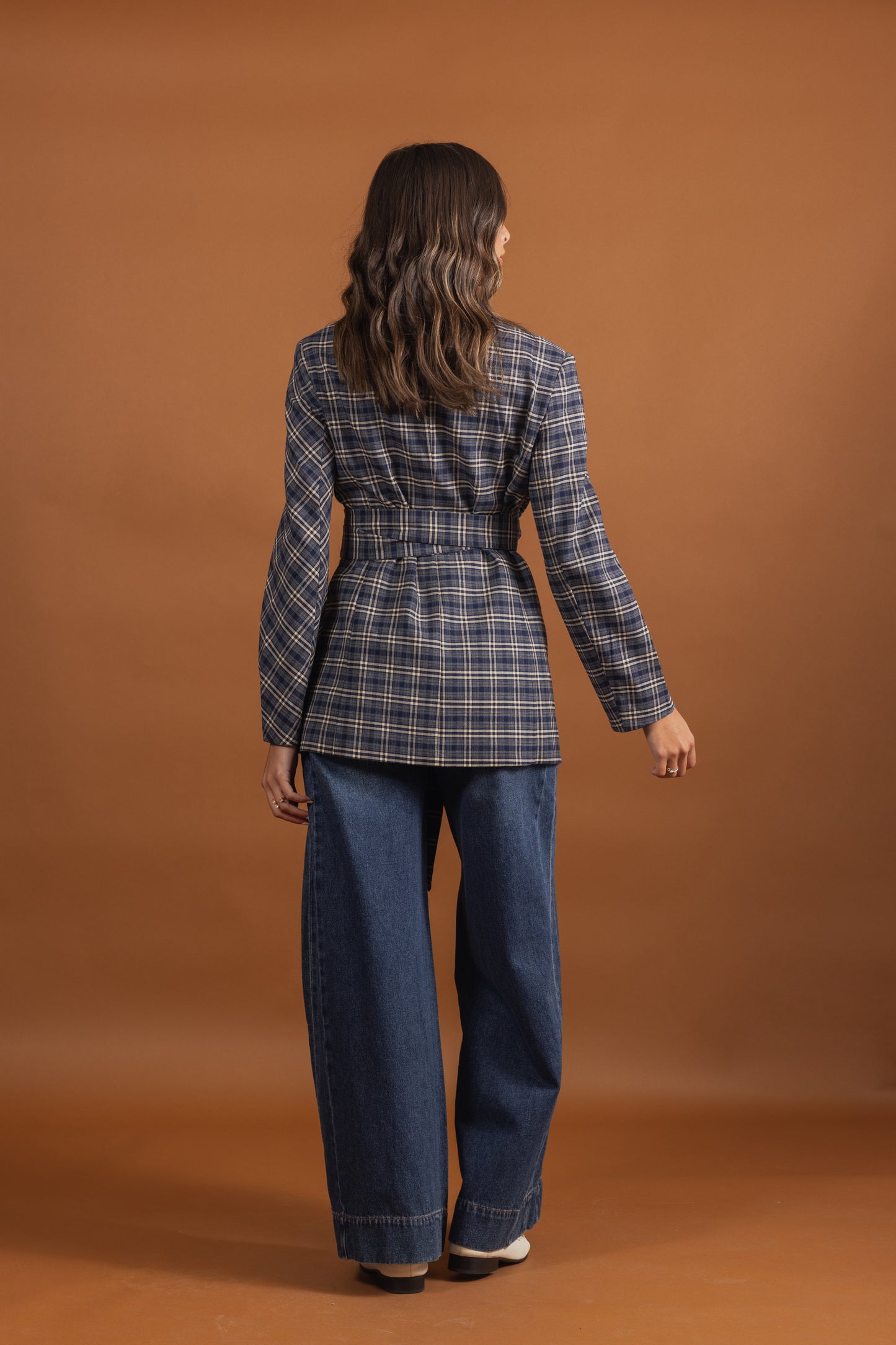 Checked Asymmetrical Wrap Belted Top