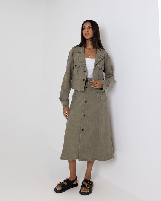 Denim Cargo Skirt Set
