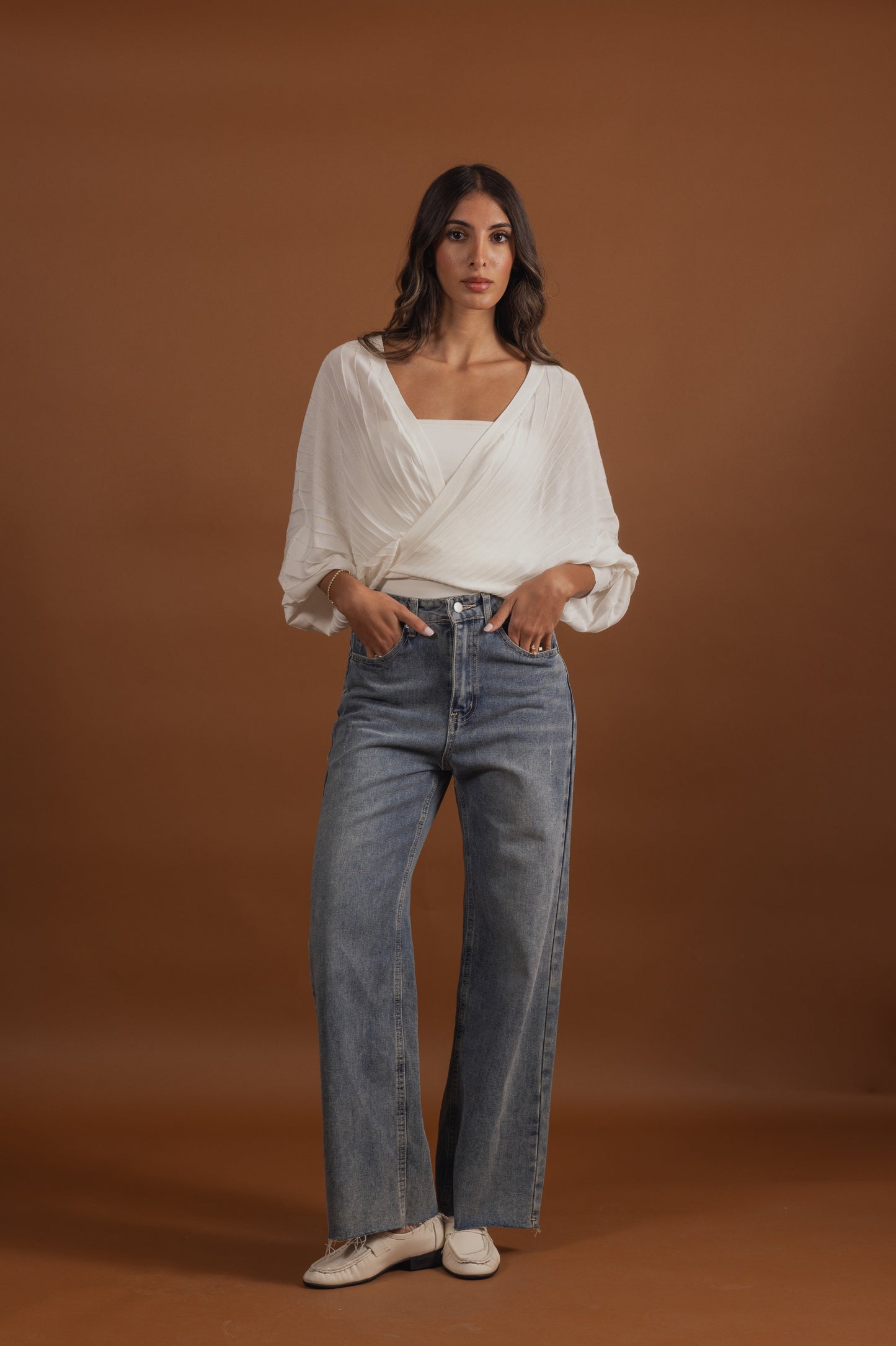 Wide Pleated Wrap Tops
