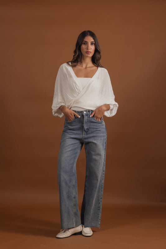 Wide Pleated Wrap Tops