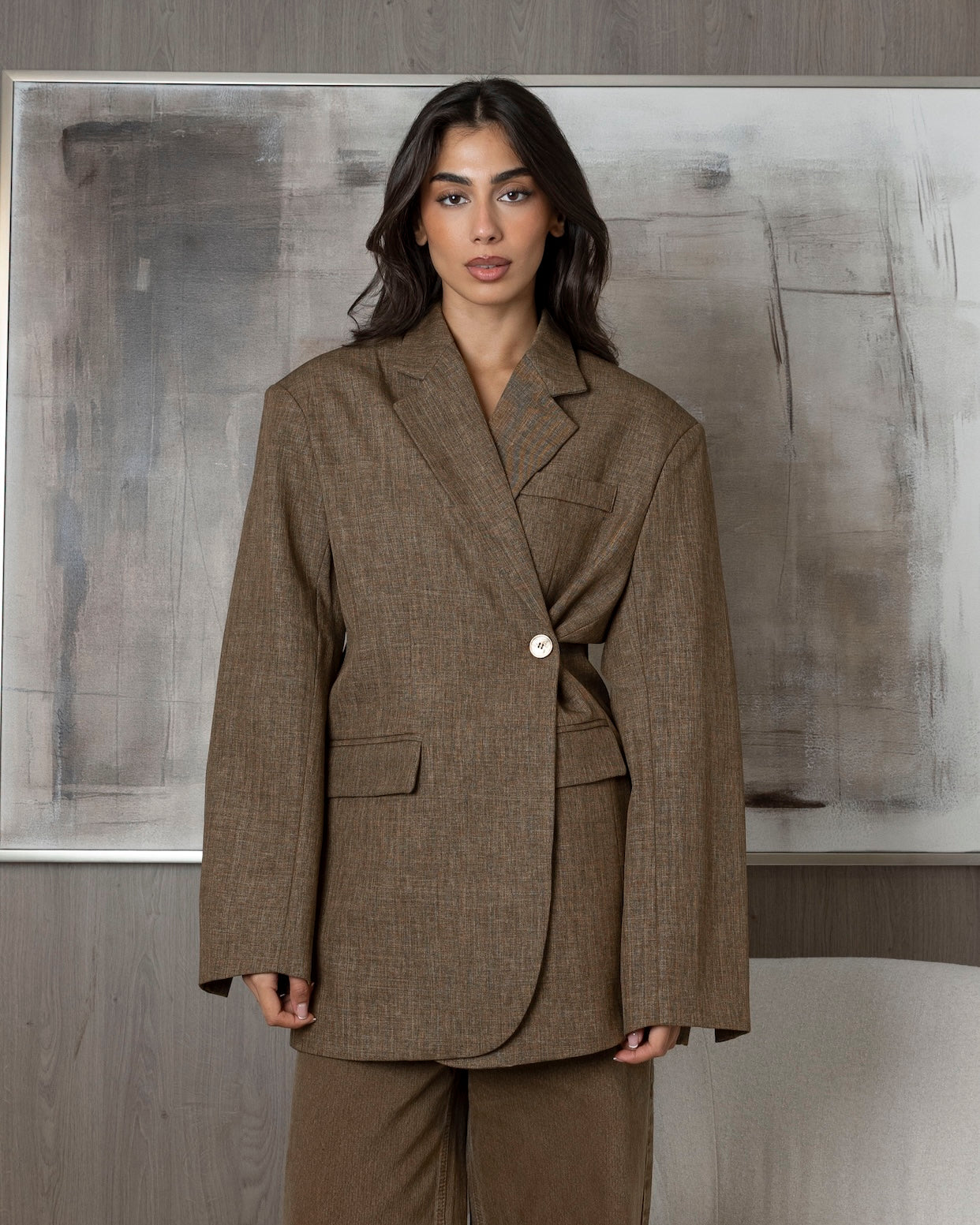 Brown Wool Blazer with Side Button