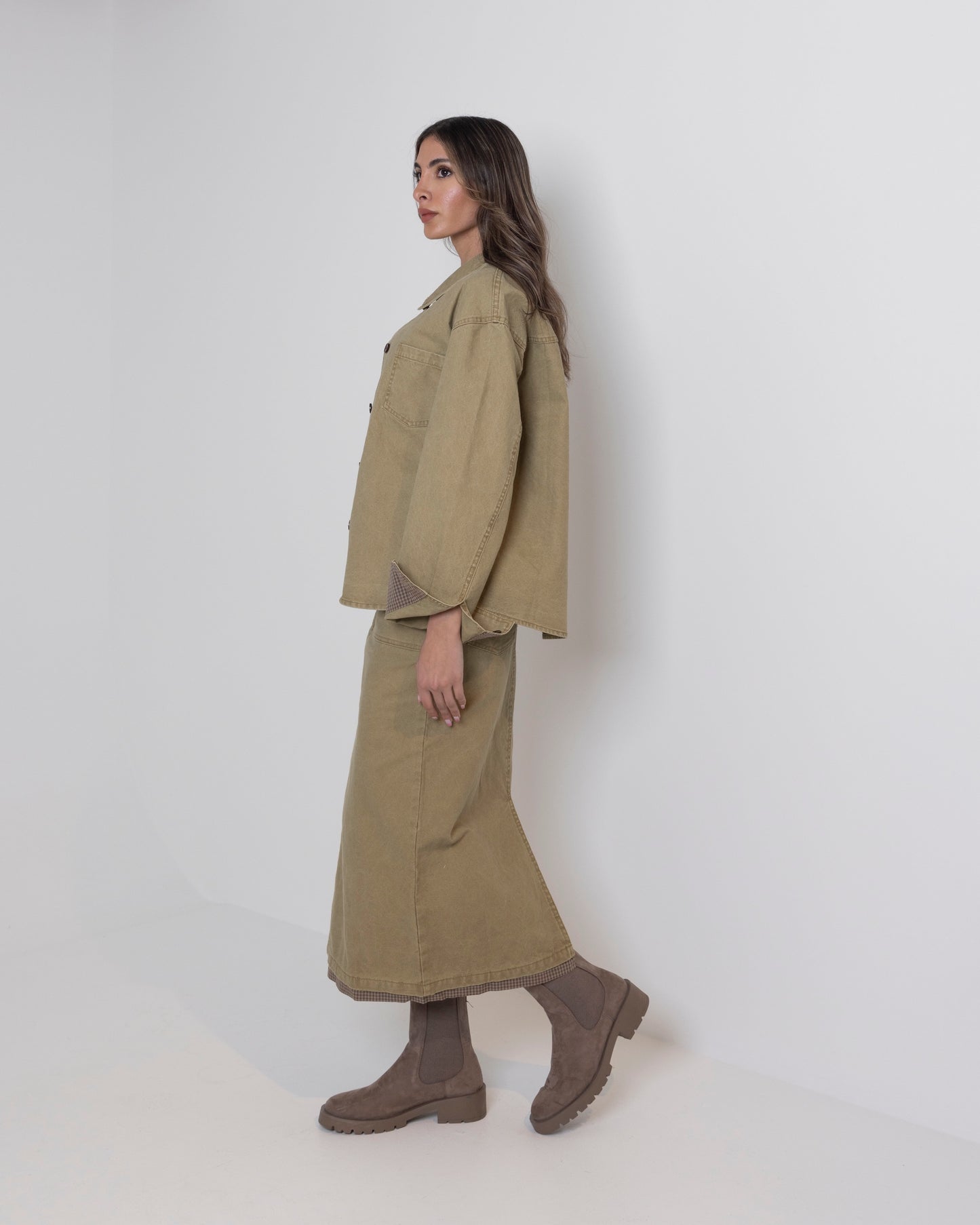 Khaki Straight Cut Skirt Set
