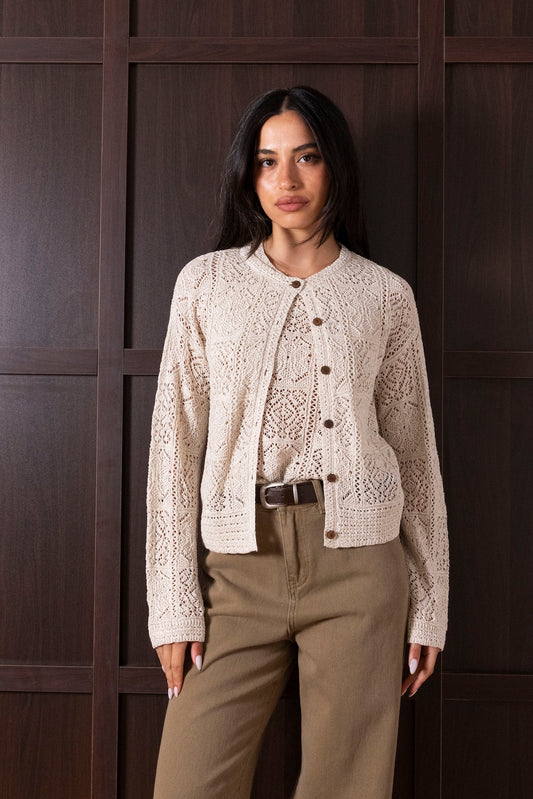 Beige Crochet Top Set (Top & Cardigan)