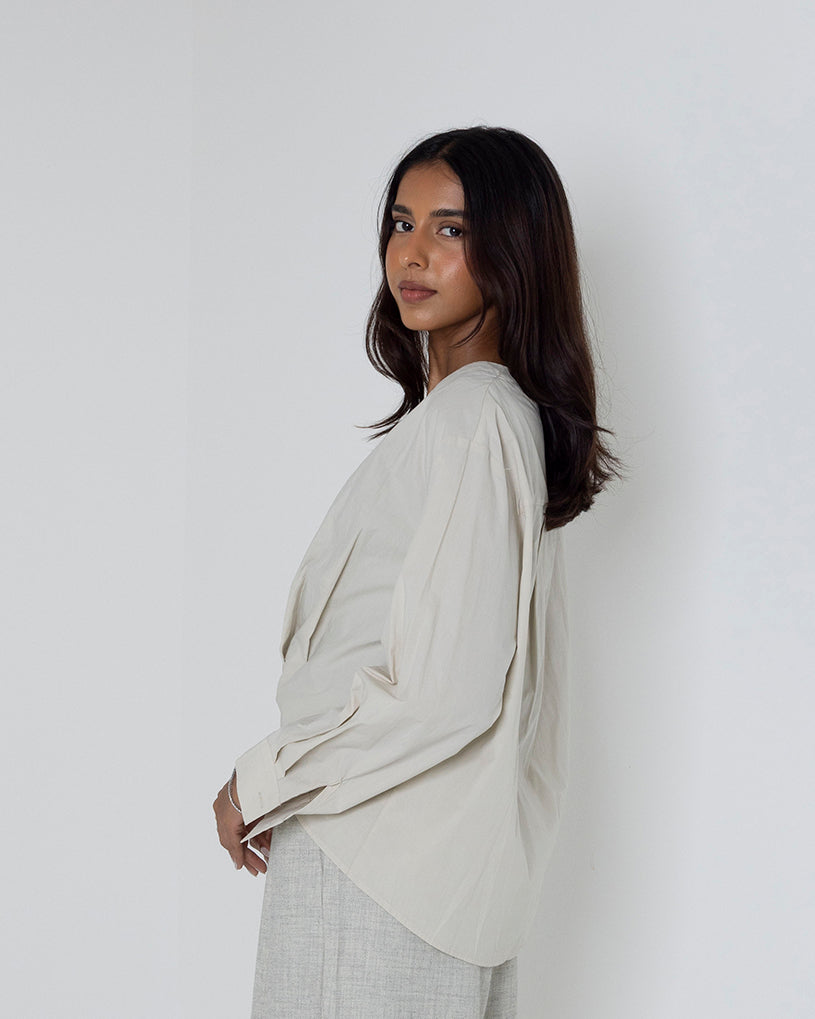 Draped Buttoned Blouse with Grey Inner