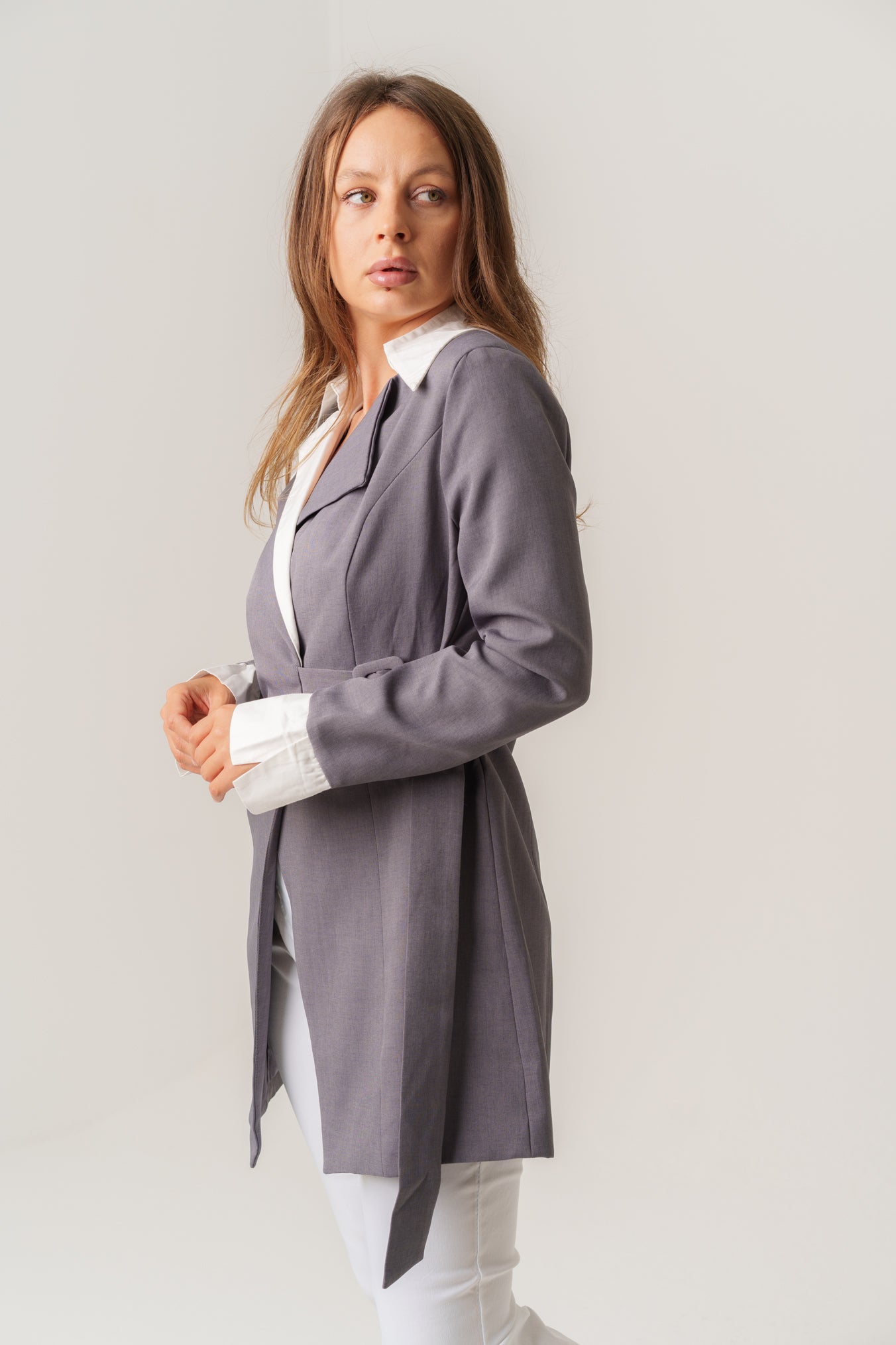 Grey Blazer with Side Belt