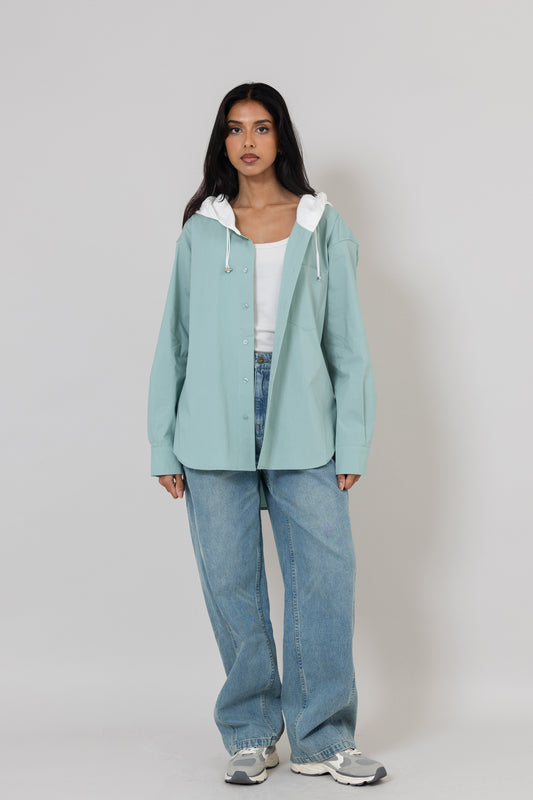 Teal Light Top with White Hoodie