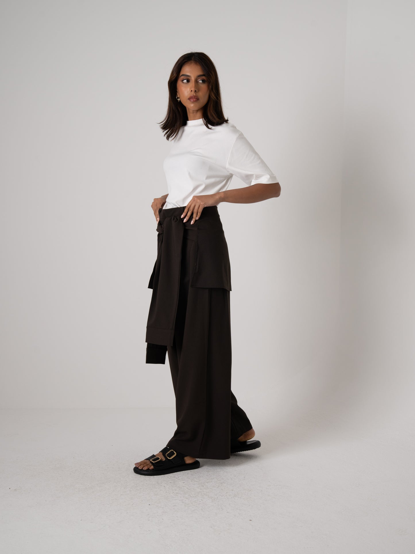 Tie-waist Dark Brown Pants