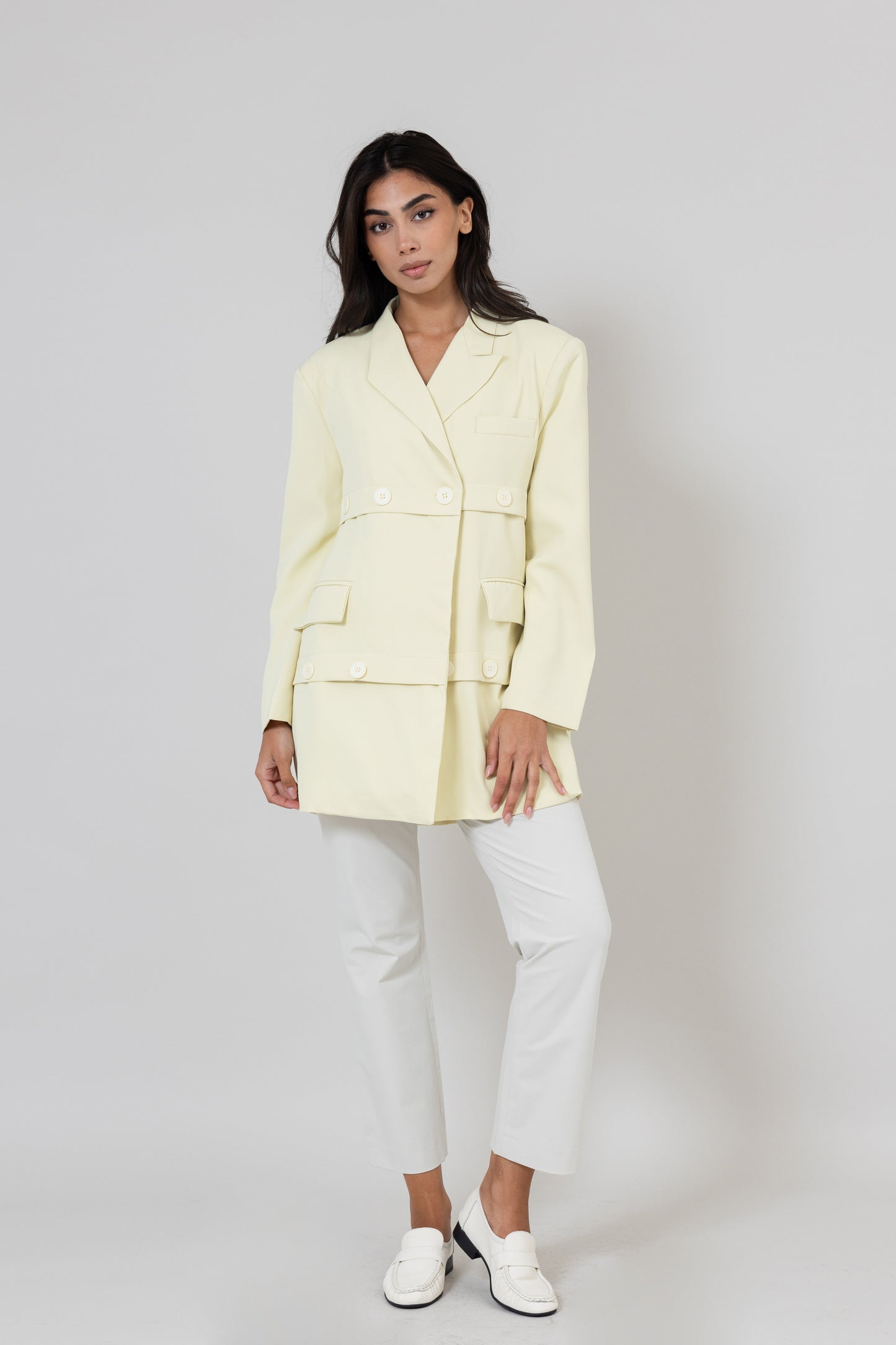 Pastel Yellow Blazer with Horizontal Buttons
