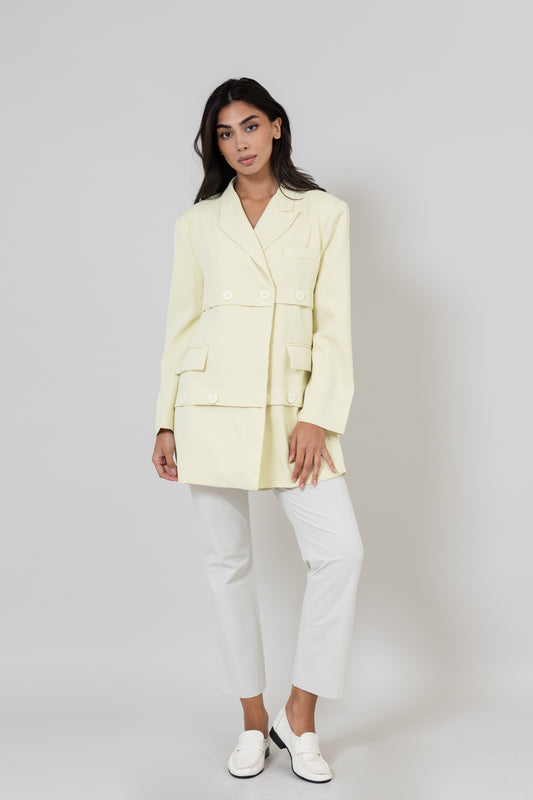 Pastel Yellow Blazer with Horizontal Buttons