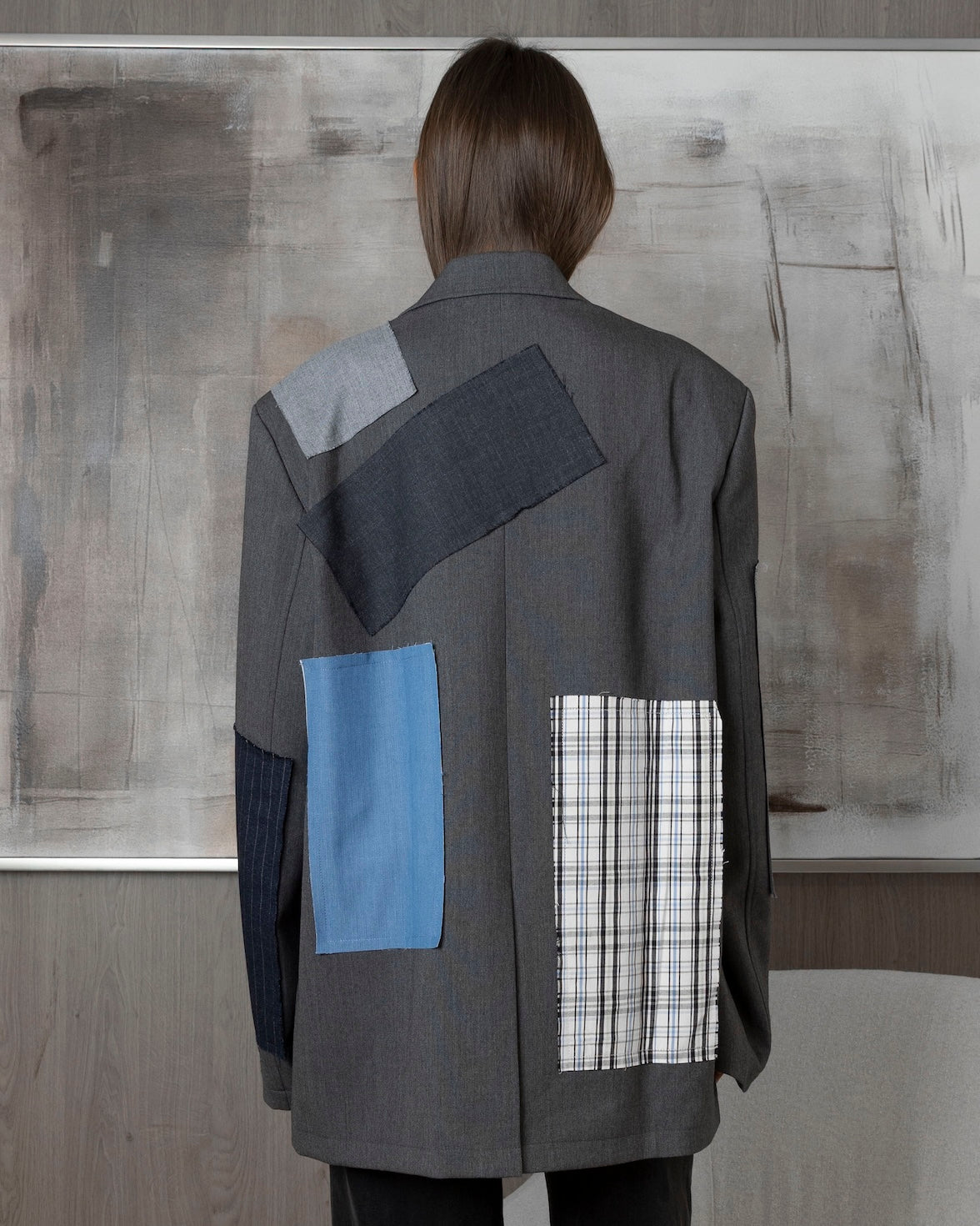 Grey Blazer with Patchwork
