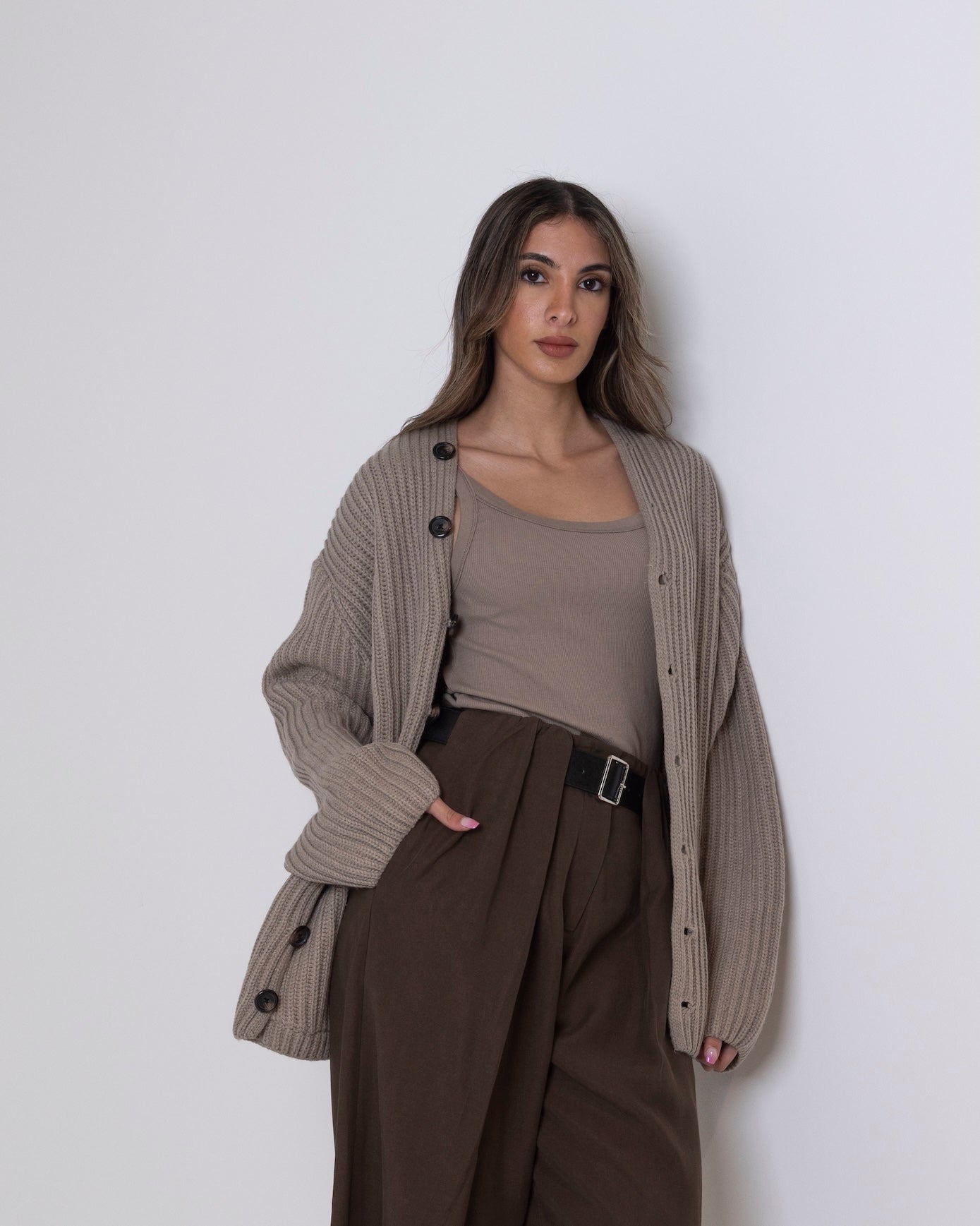 Chunky Beige Buttoned Cardigan