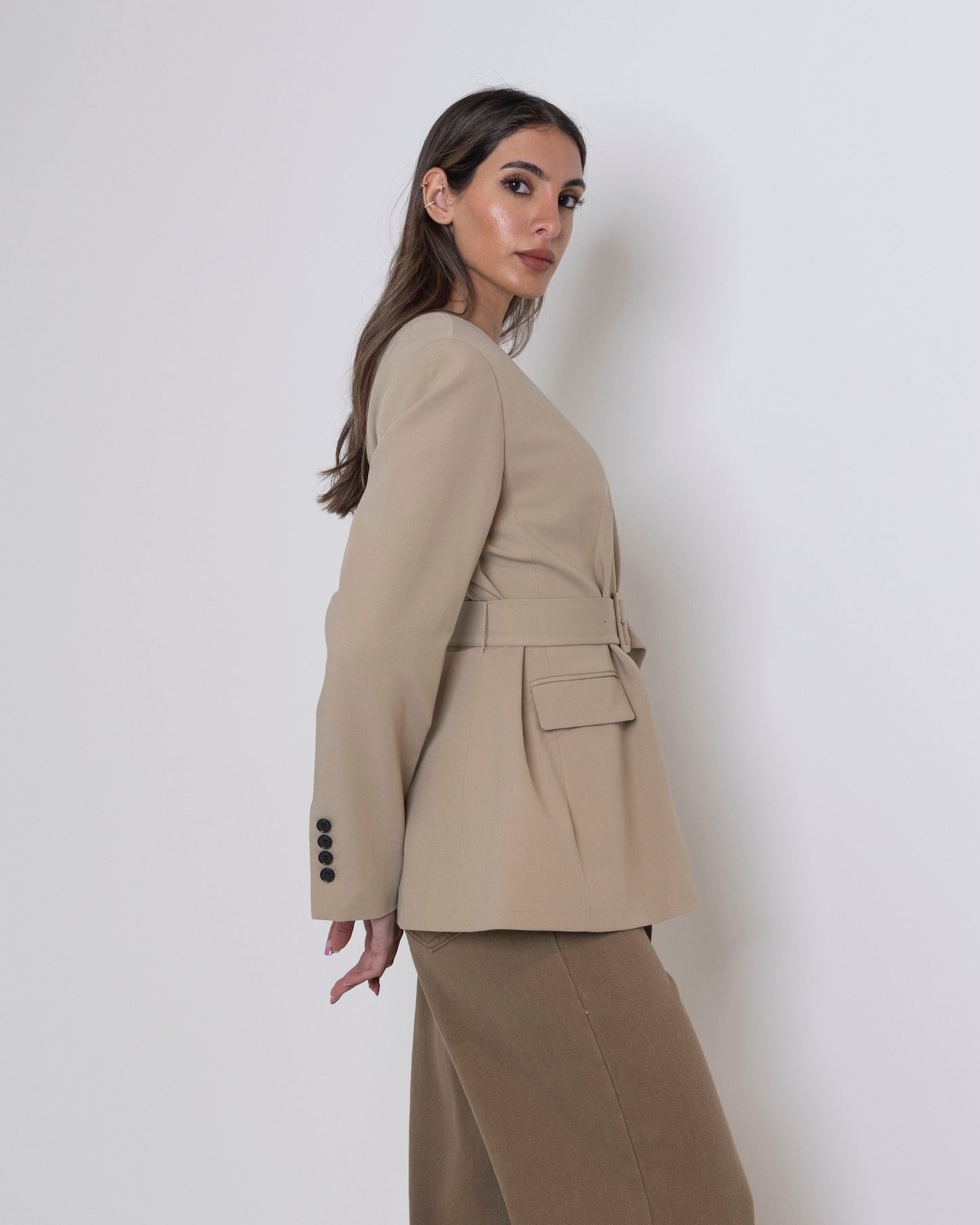 Khaki Top with Pockets & Belt