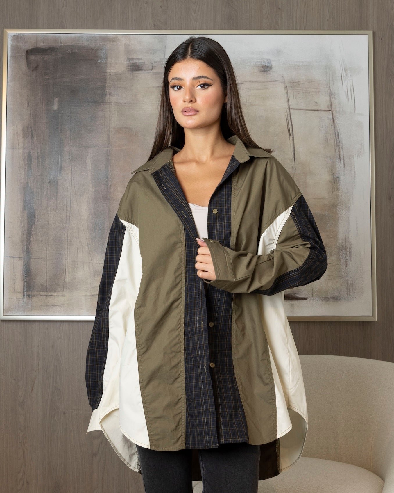 Colorblock Checked Top