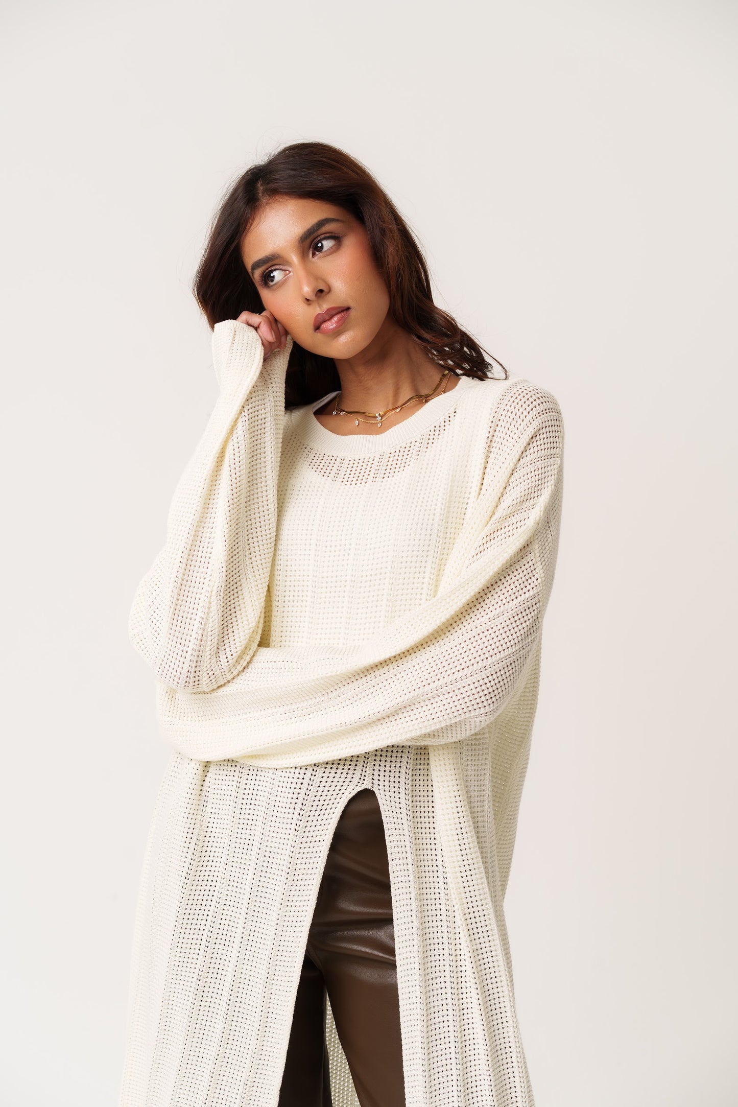 Light Off White Knit Top with Slit