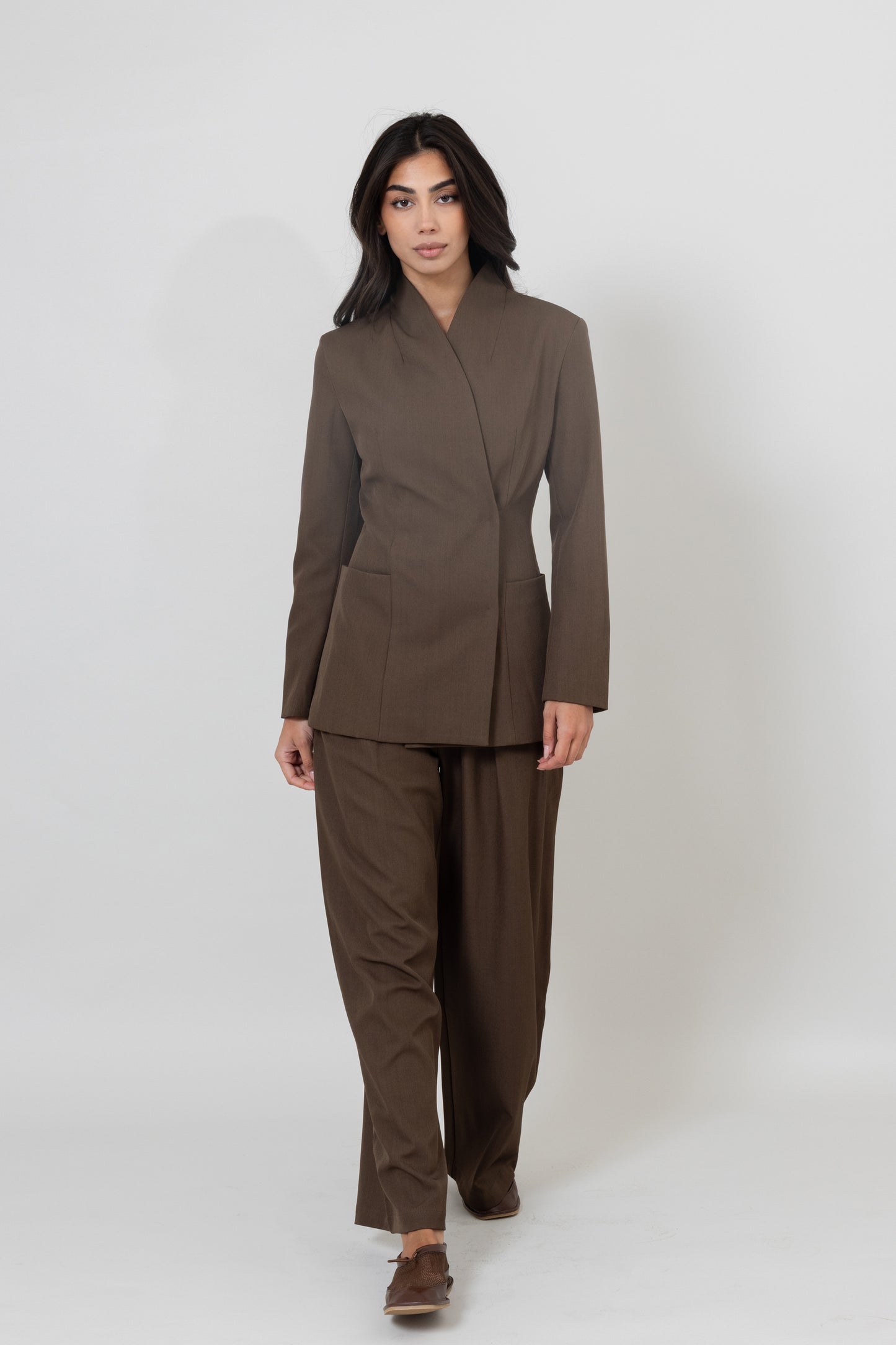Khaki Suit Set with Waisted Jacket