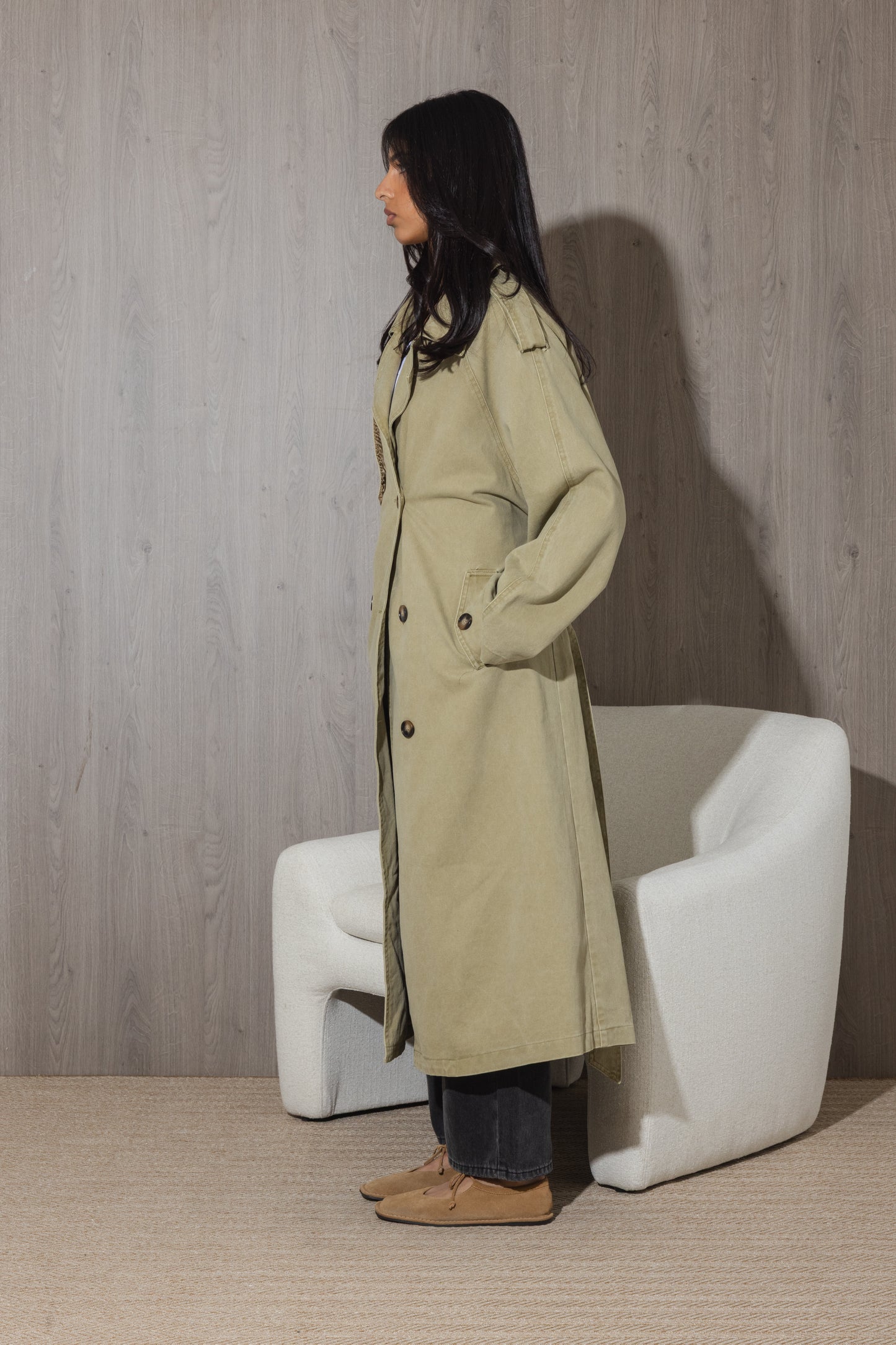 Denim Long Khaki Trench