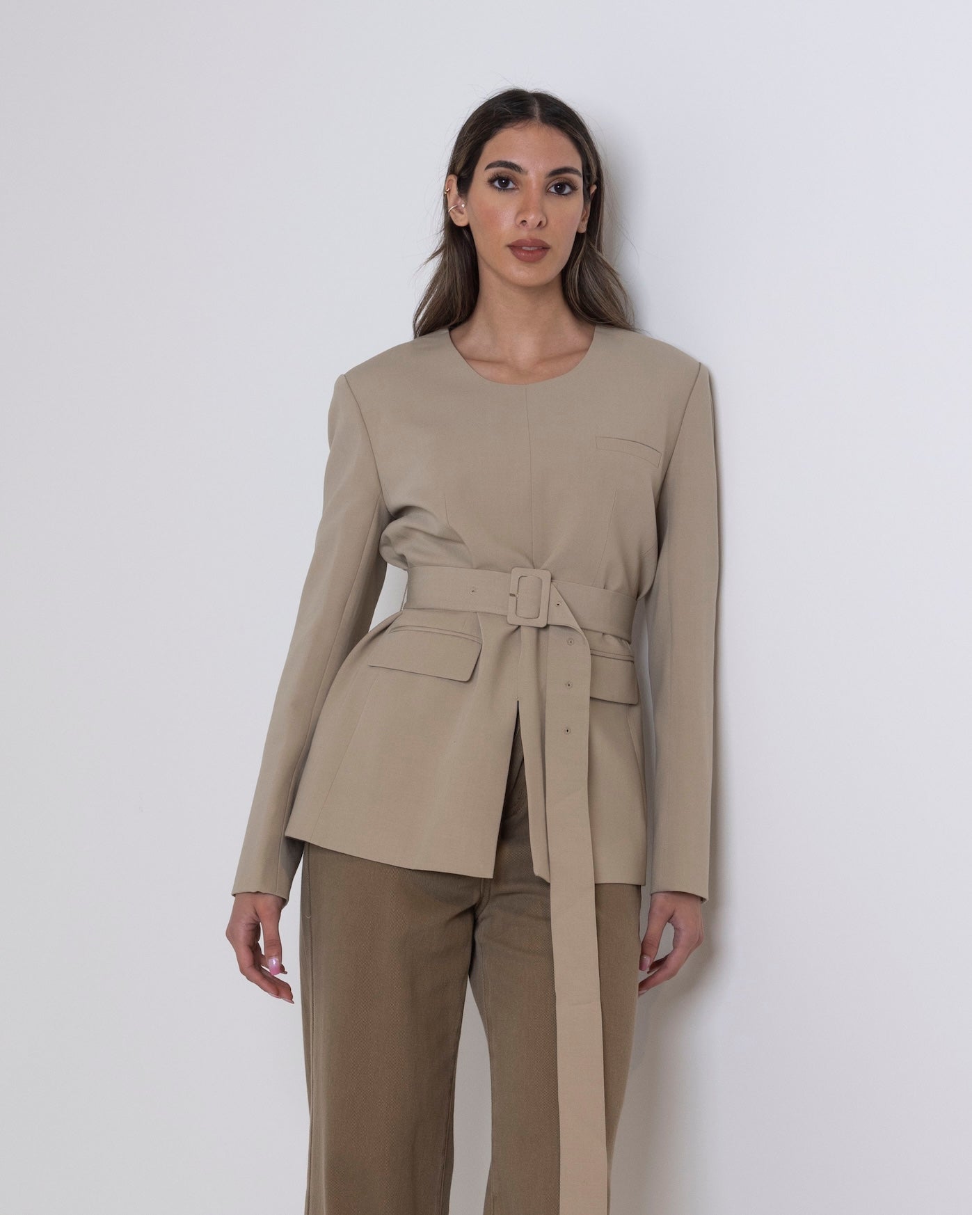 Khaki Top with Pockets & Belt