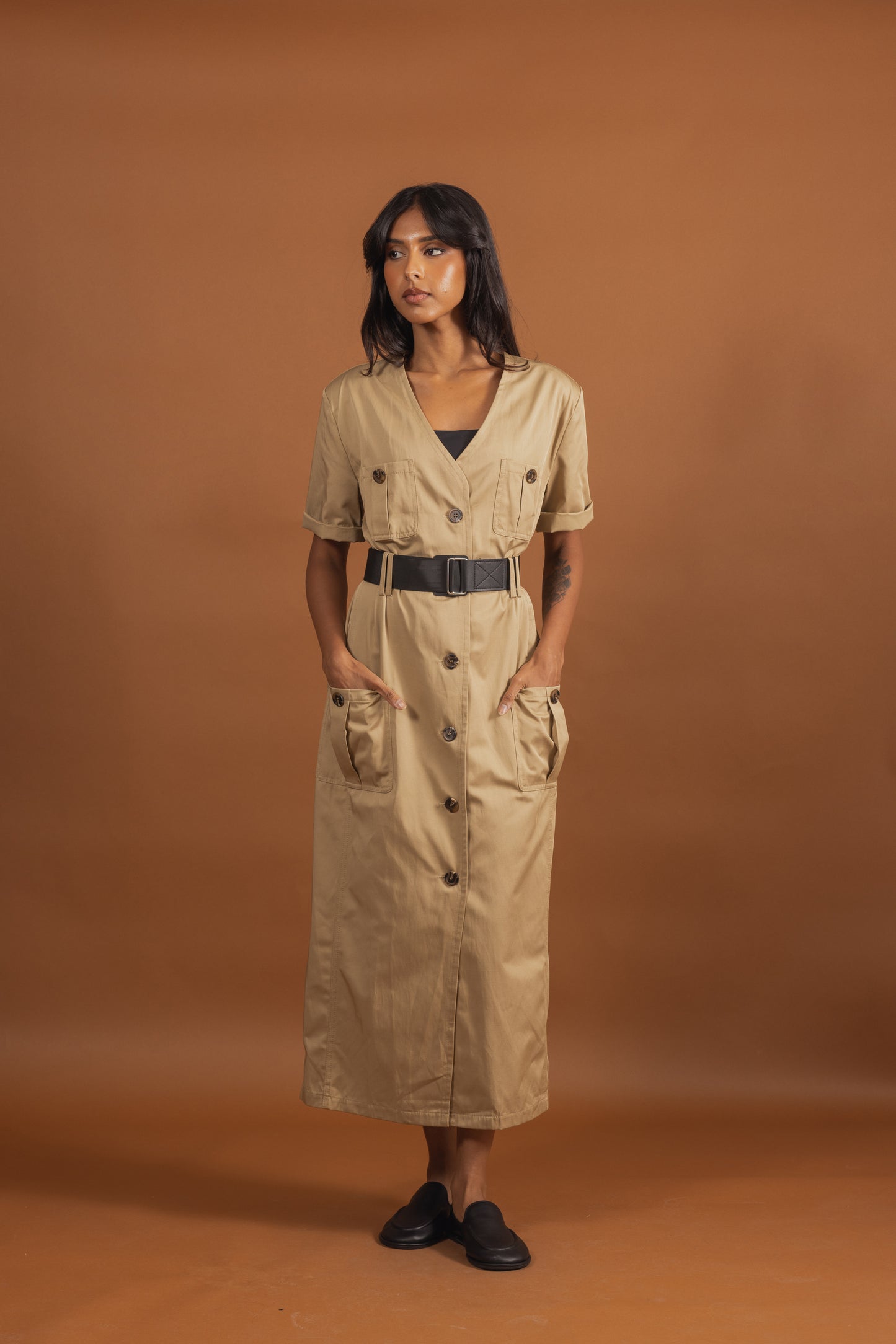 Cargo Dress with Attached Black Belt