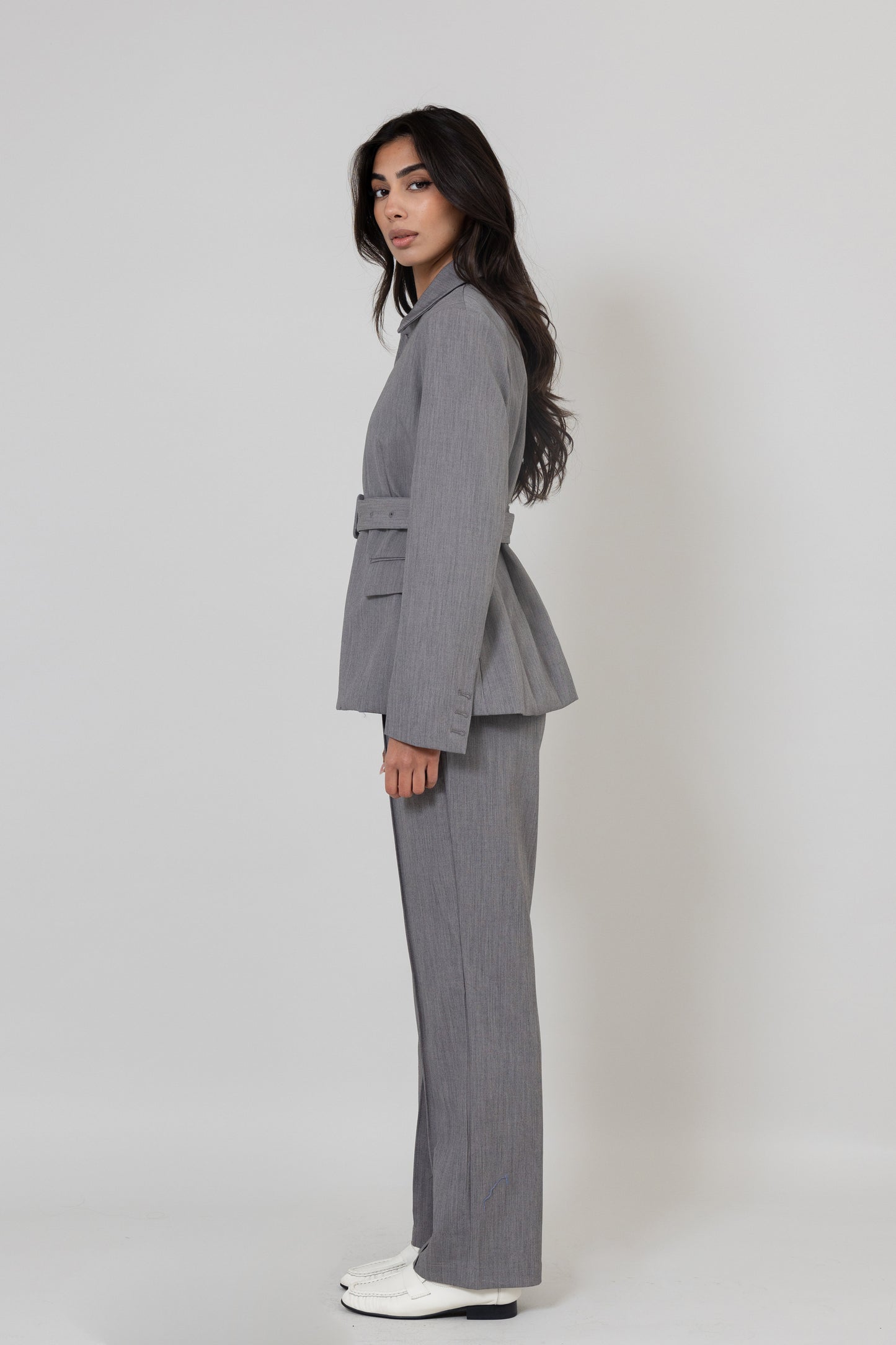Side Buttoned Suit Set with Belt