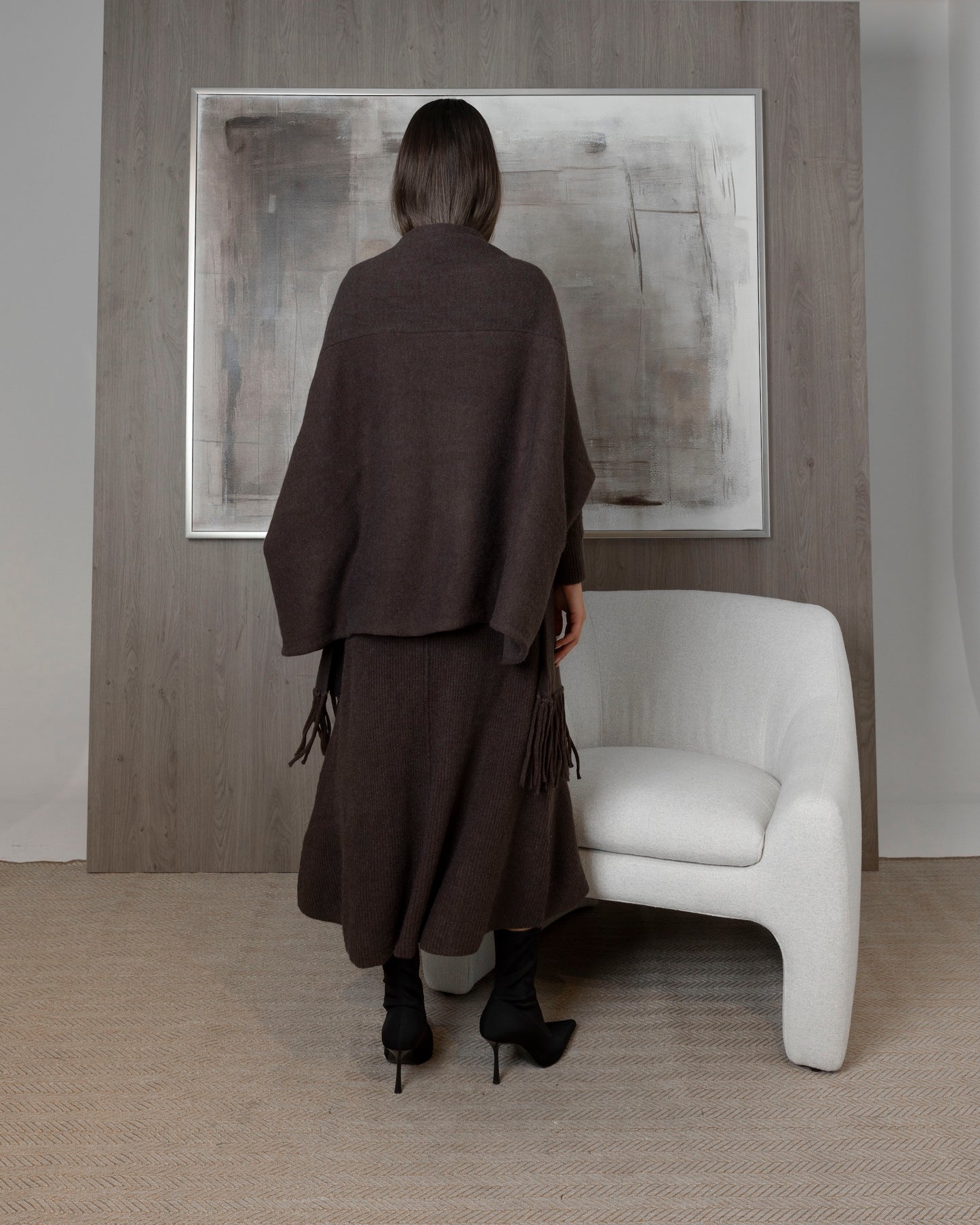 2 Piece Knit Set (Dress & Fringed Cardigan)