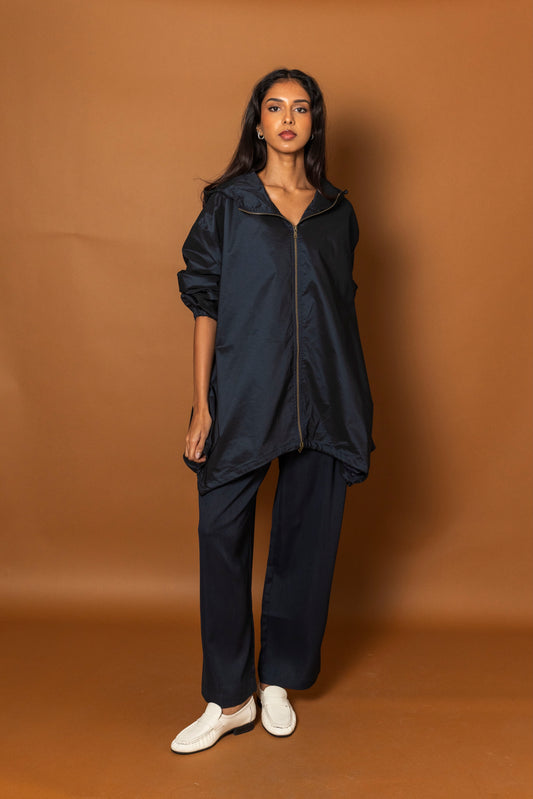 Asymmetrical Navy Hooded Parka