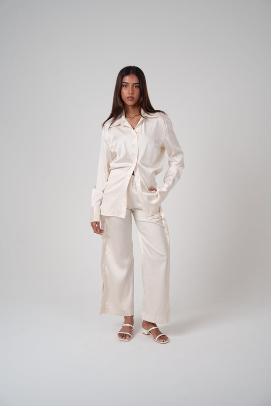 Cream Silk Waisted Set