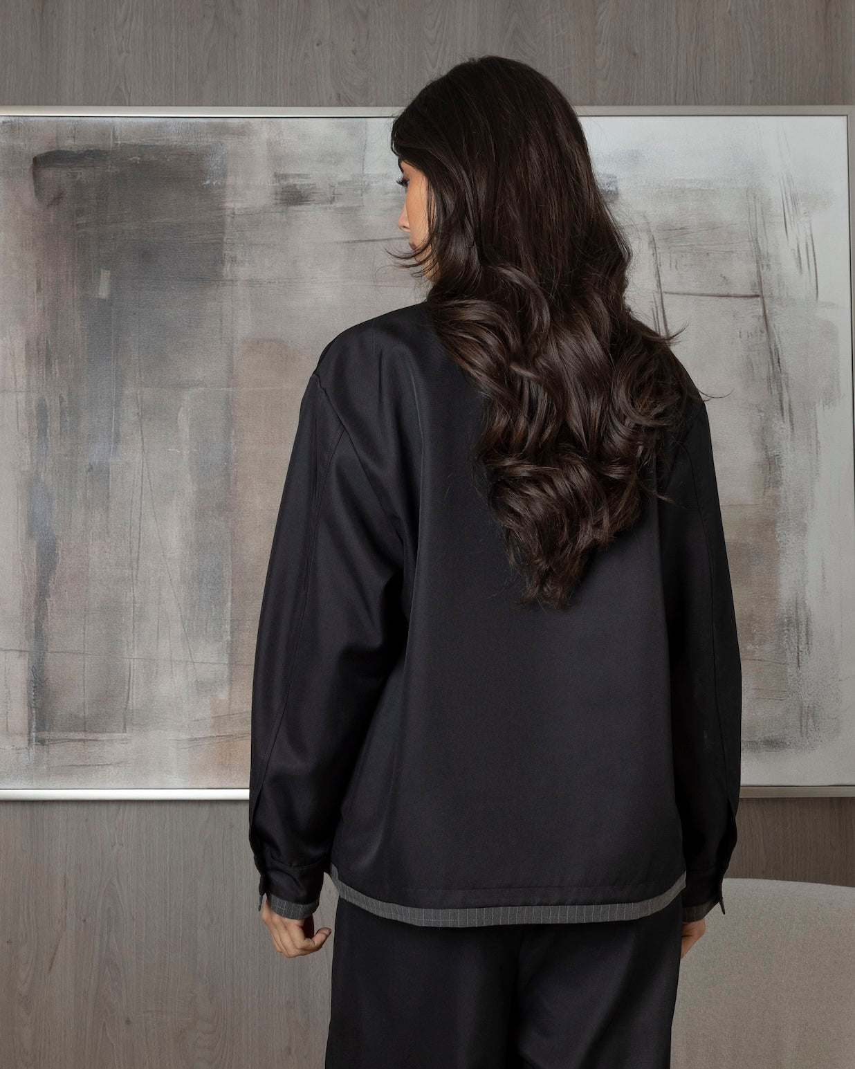 Black Jacket with Grey Striped Collar Set