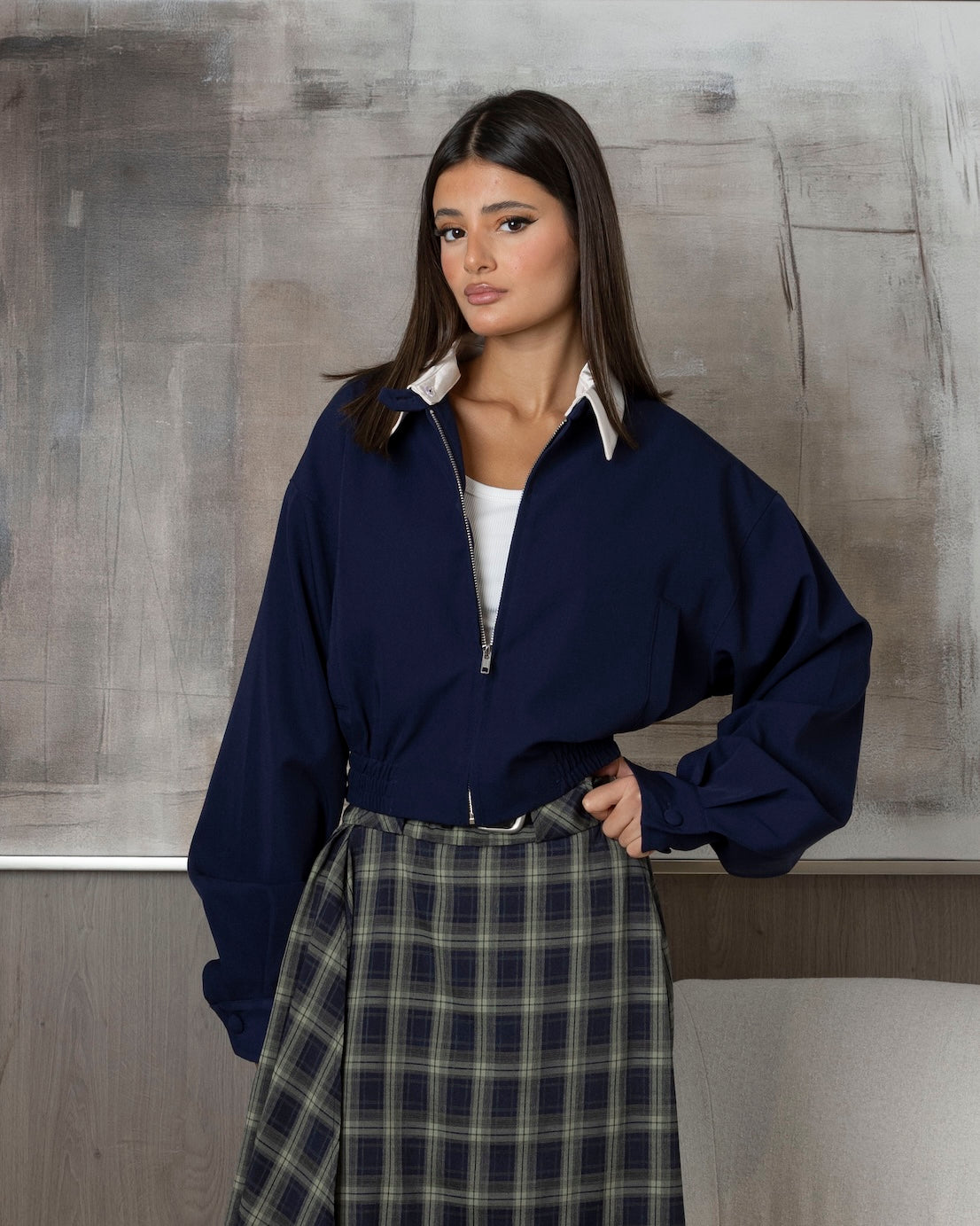 Checked Skirt with Navy Bomber Set