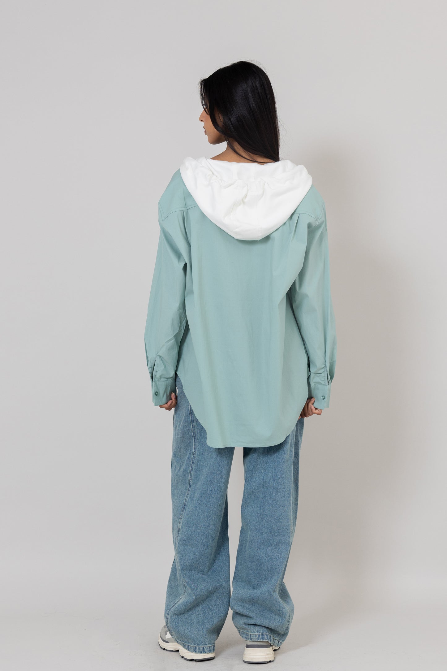 Teal Light Top with White Hoodie