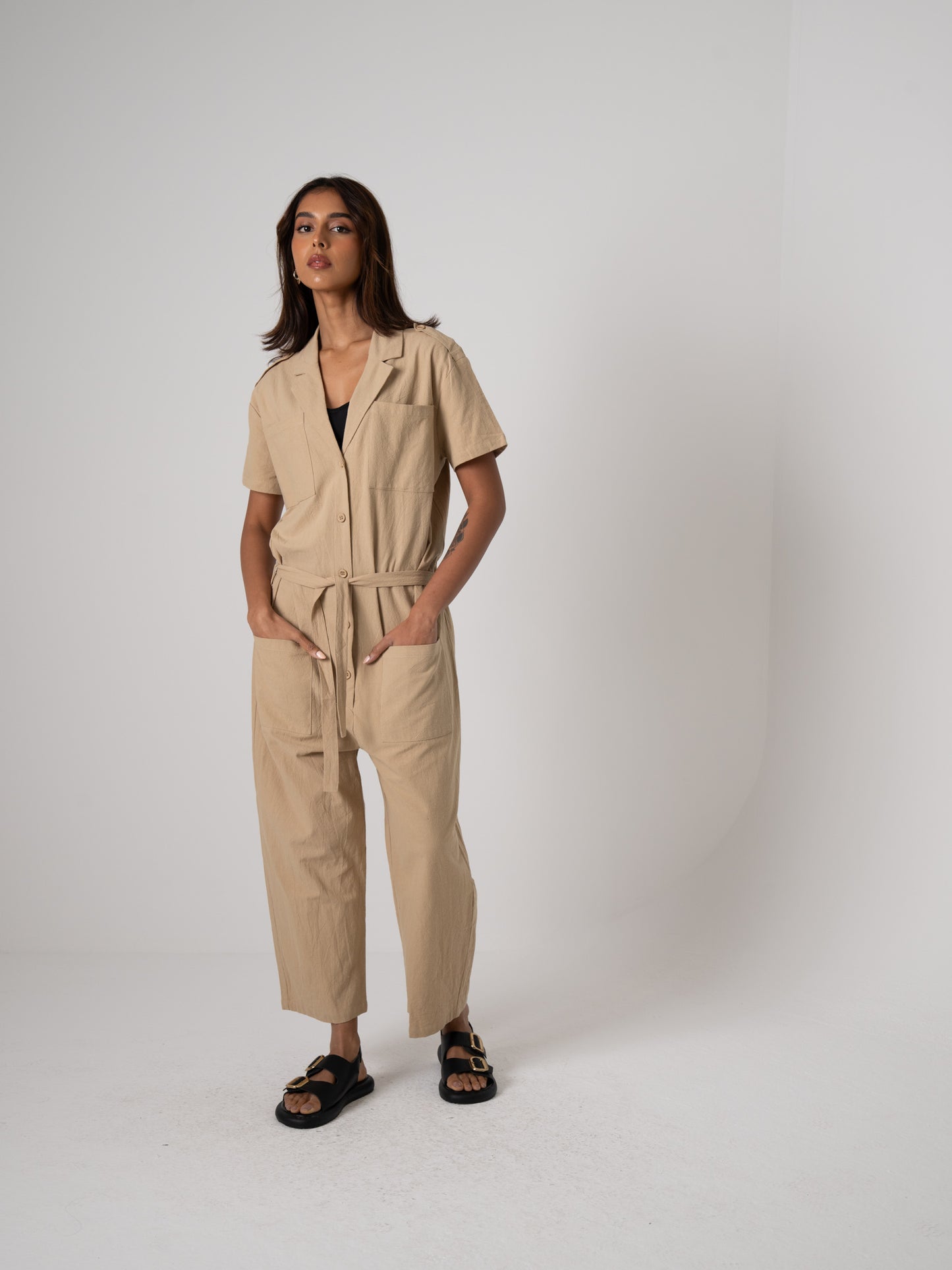 Beige Shortsleeved Jumpsuit