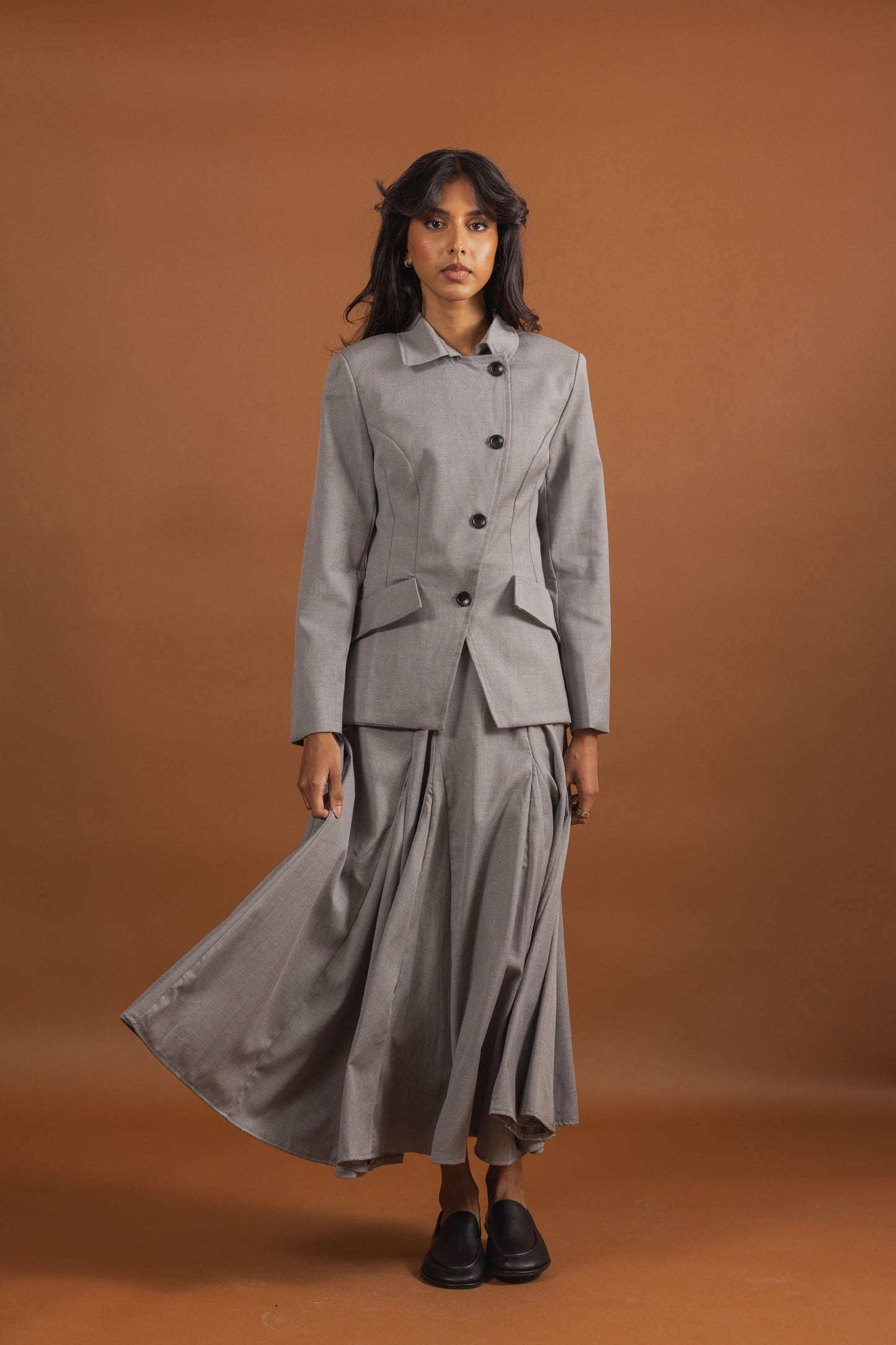Grey Suit Set with Maxi Skirt