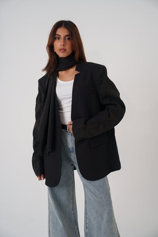 Black Blazer with Attached Scarf