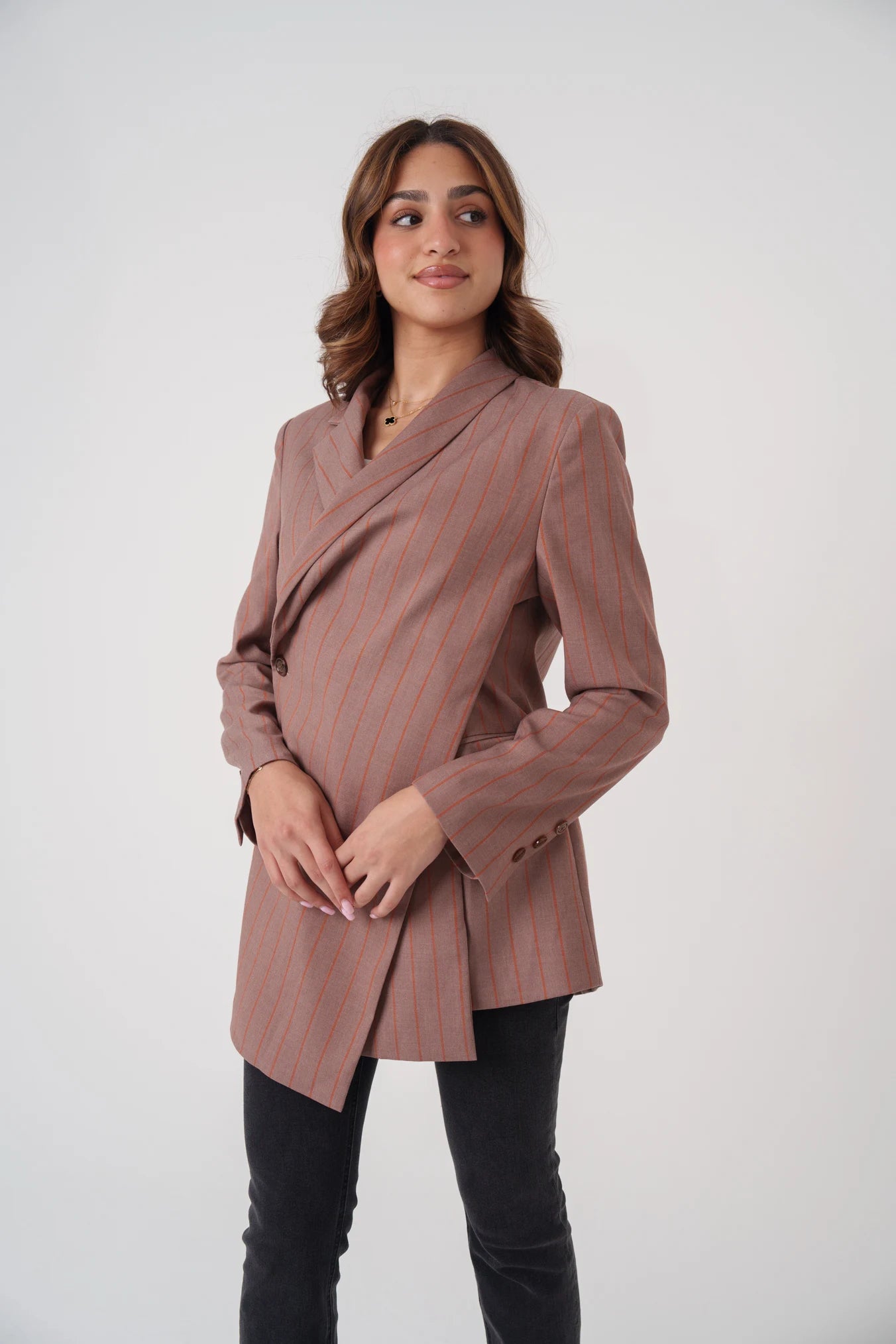 Dusty Pink Striped Overlay Blazer